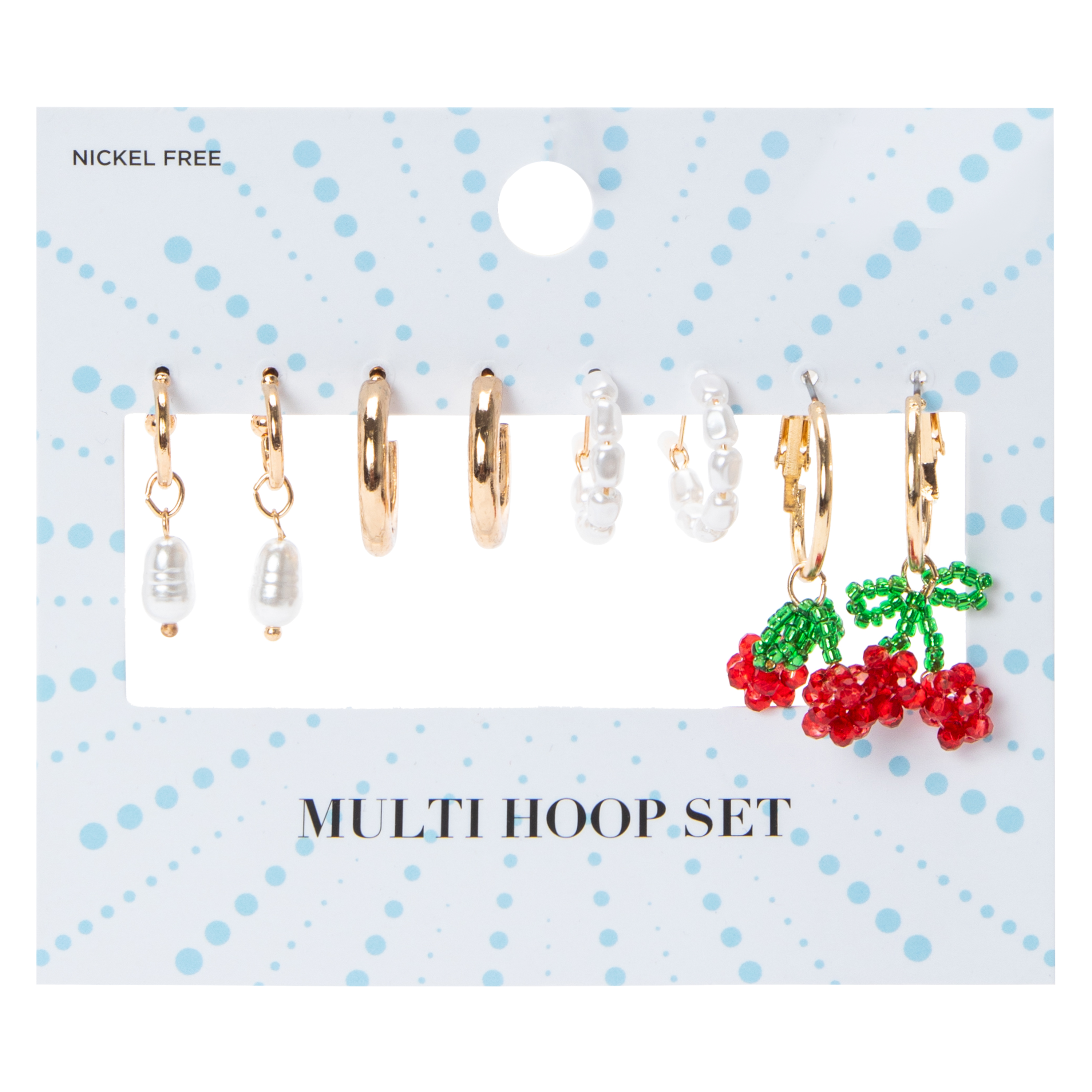 Pearly & Cherry Multi-Hoop Earring Set 4-Pack