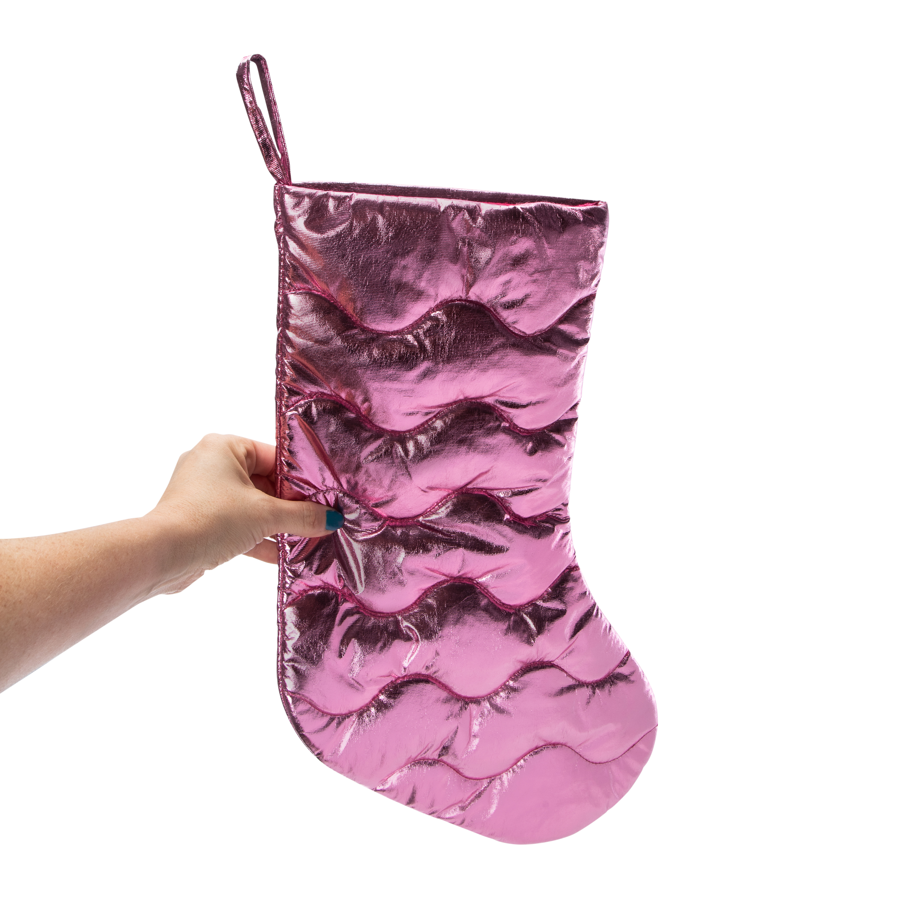 Metallic Wavy Quilted Puffer Christmas Stocking