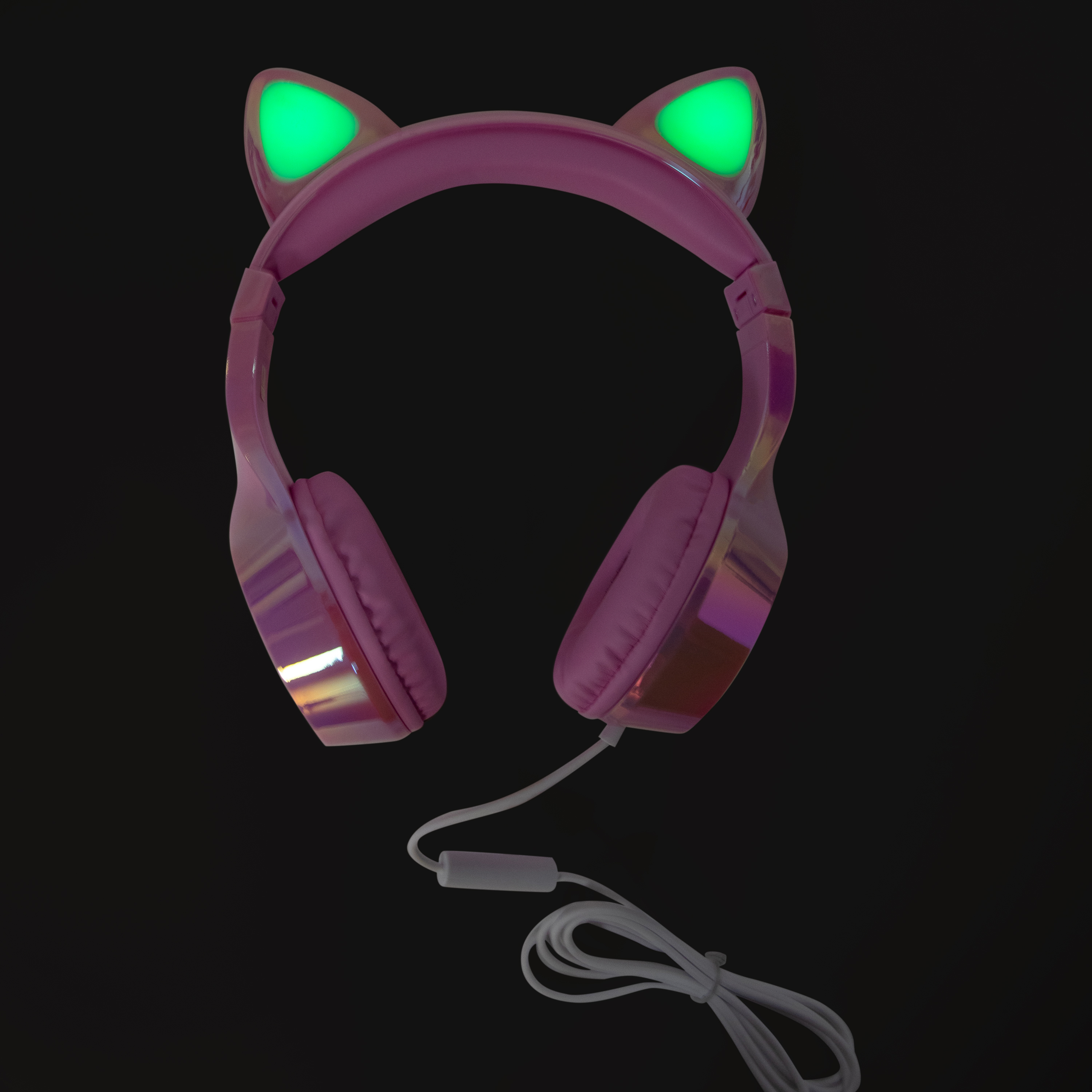 LED Light-Up Panda Ear Wired Headphones With Mic