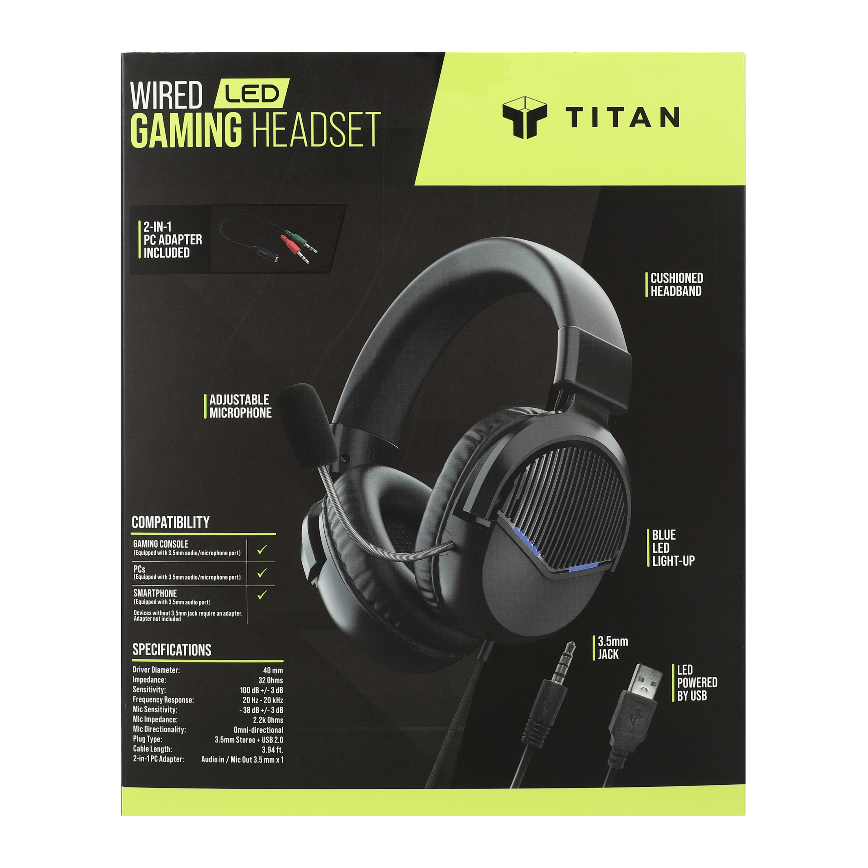 Titan Wired LED Gaming Headset With Mic
