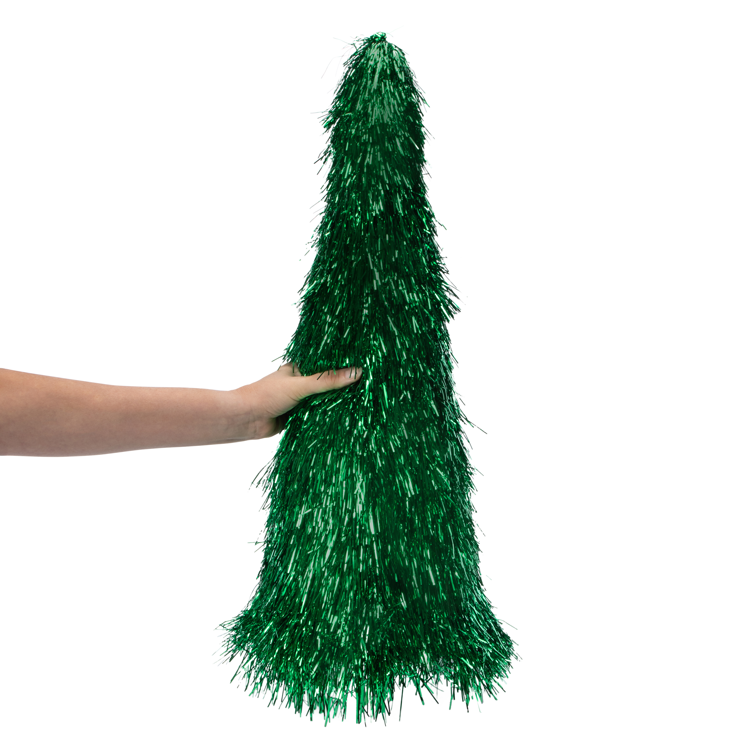 XL Tinsel Cone Christmas Tree 12in x 28in - Green