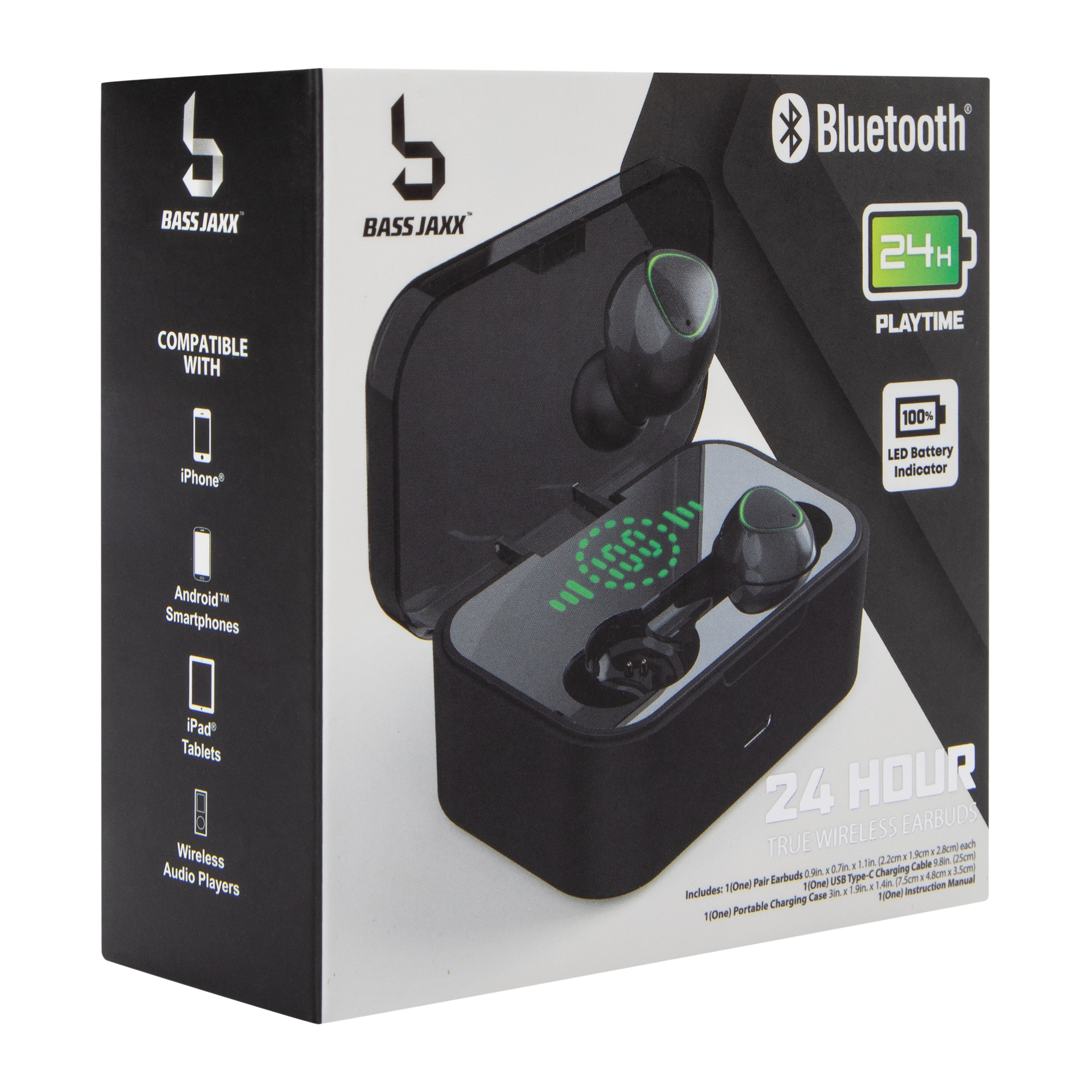 24-Hour True Wireless Earbuds With Mic & Case