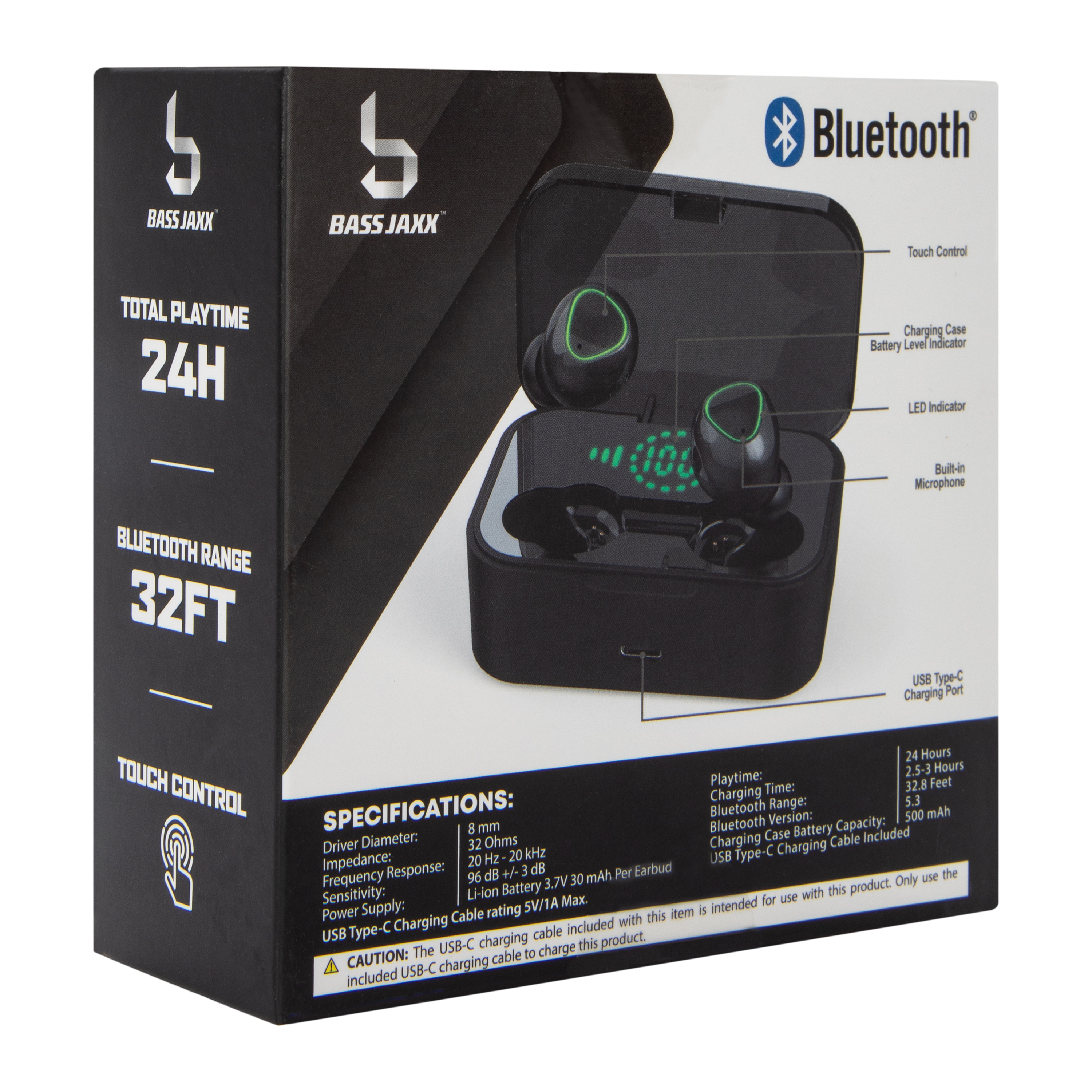 24-Hour True Wireless Earbuds With Mic & Case