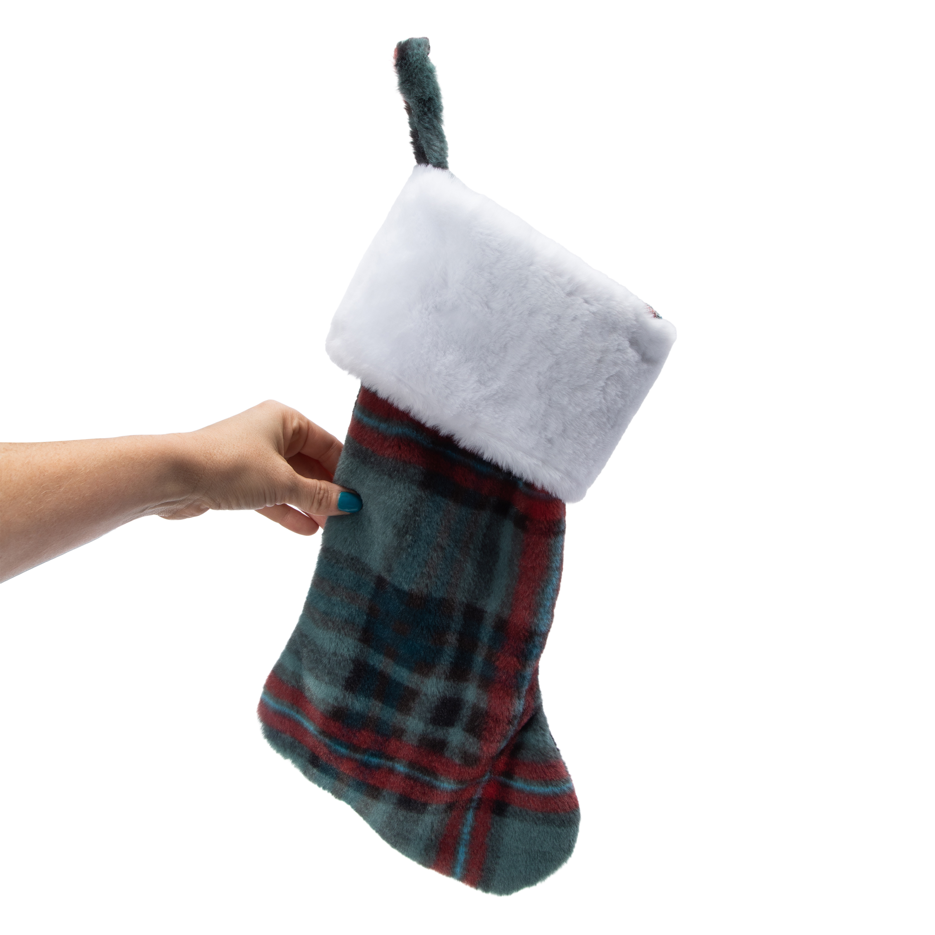 Fuzzy Plaid Christmas Stocking