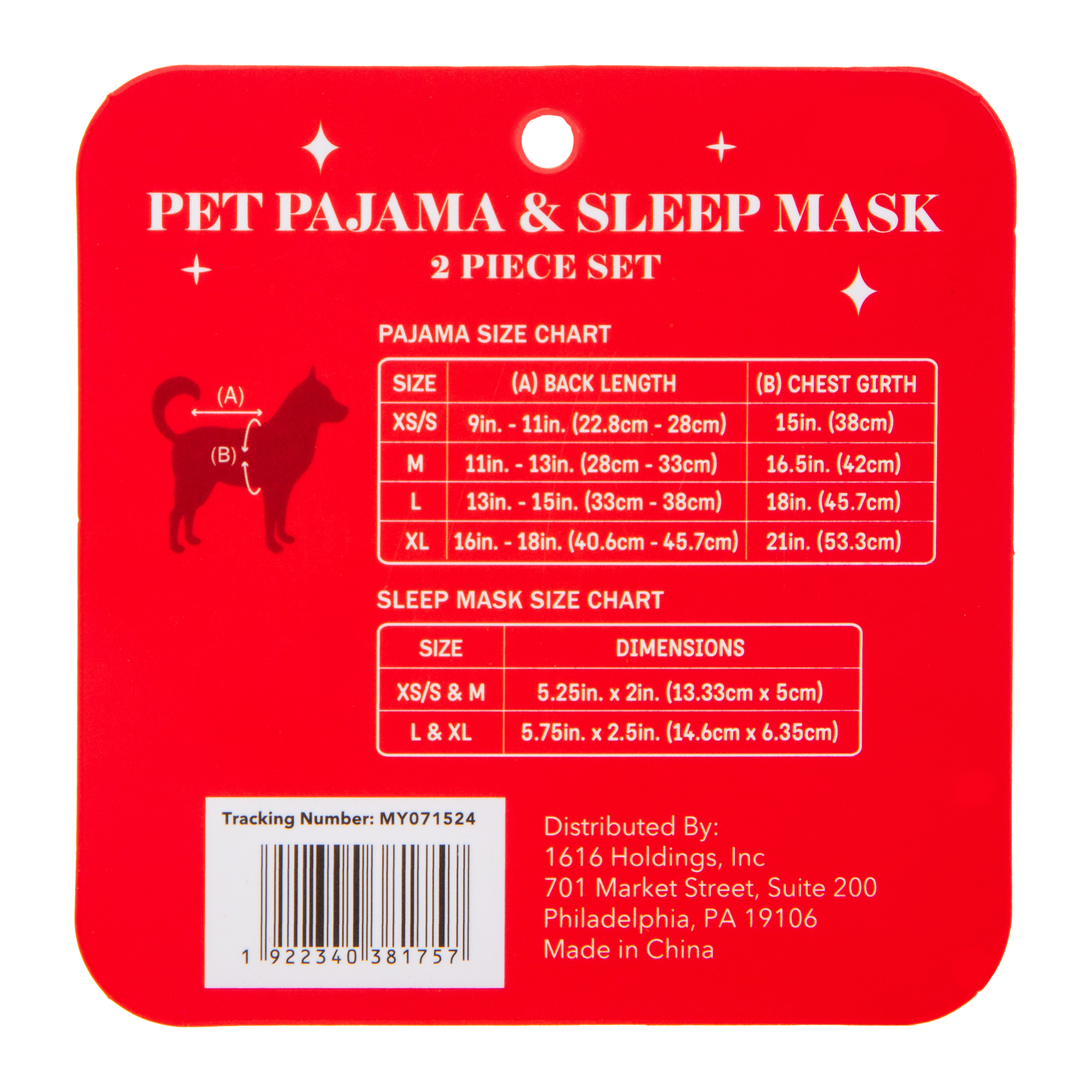 Pet Pajama And Sleep Mask 2-piece Set