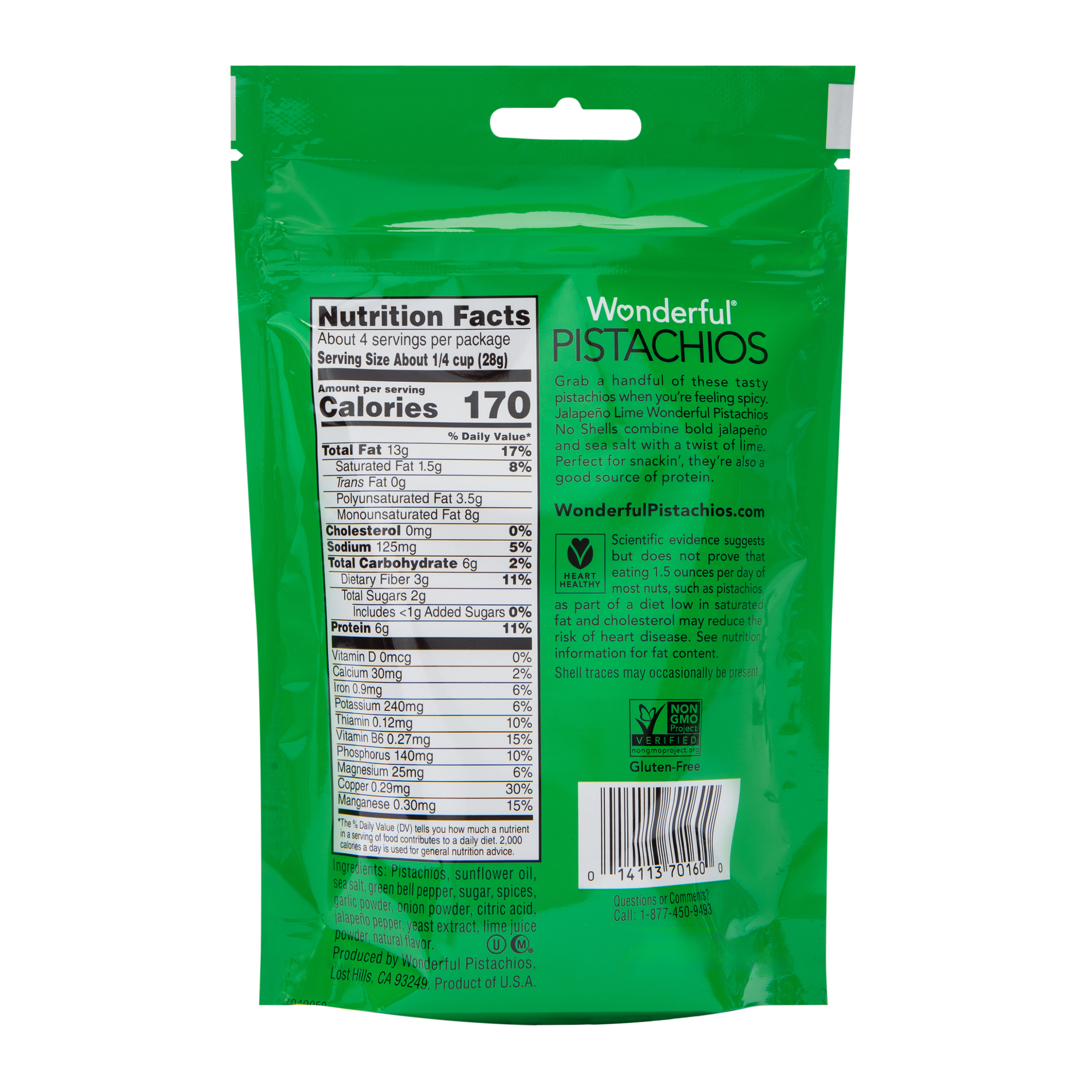 Wonderful® Jalepeno Lime Pistachios 3.75oz - No Shells