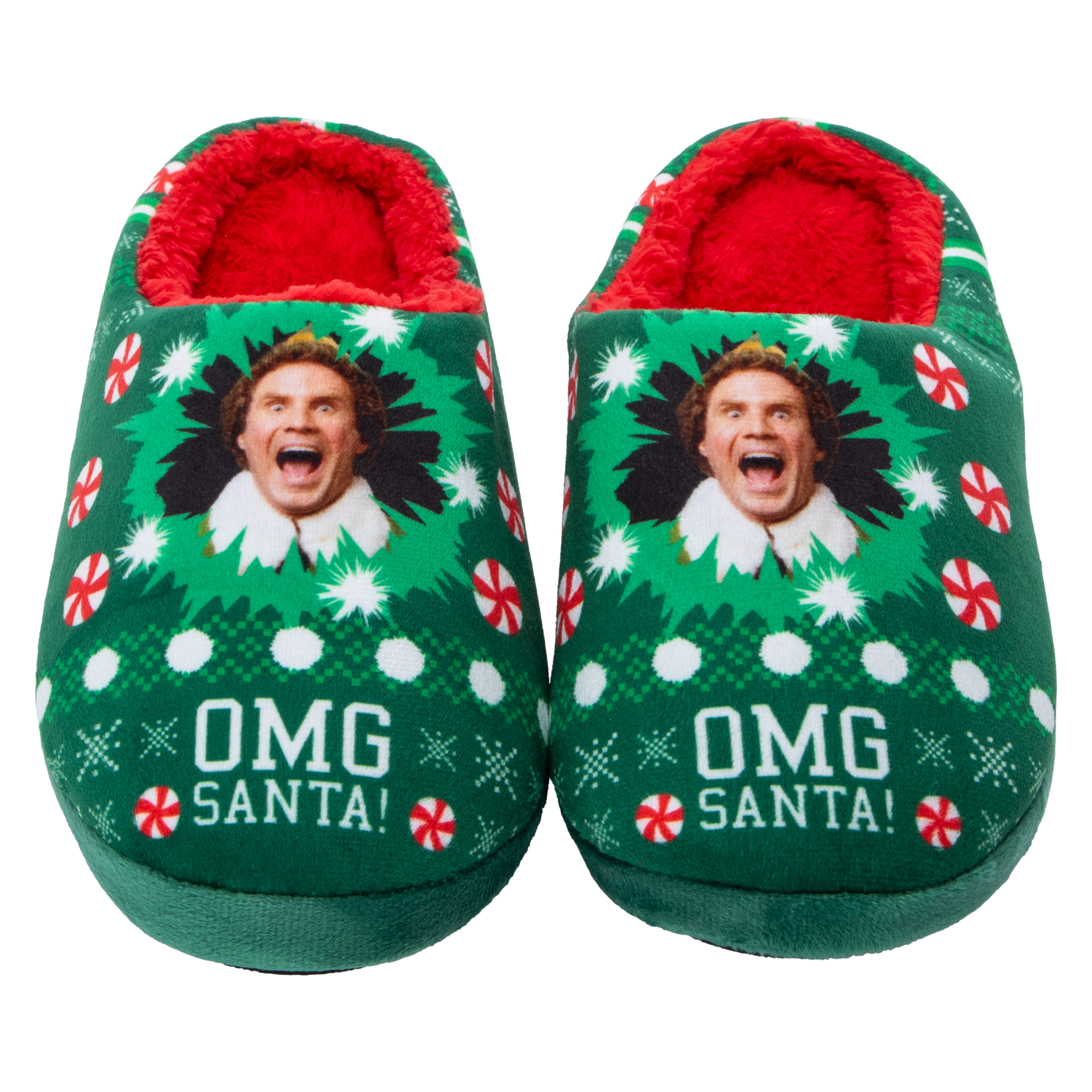 Elf 'OMG Santa!' Ladies Christmas Fleece-Lined Slippers