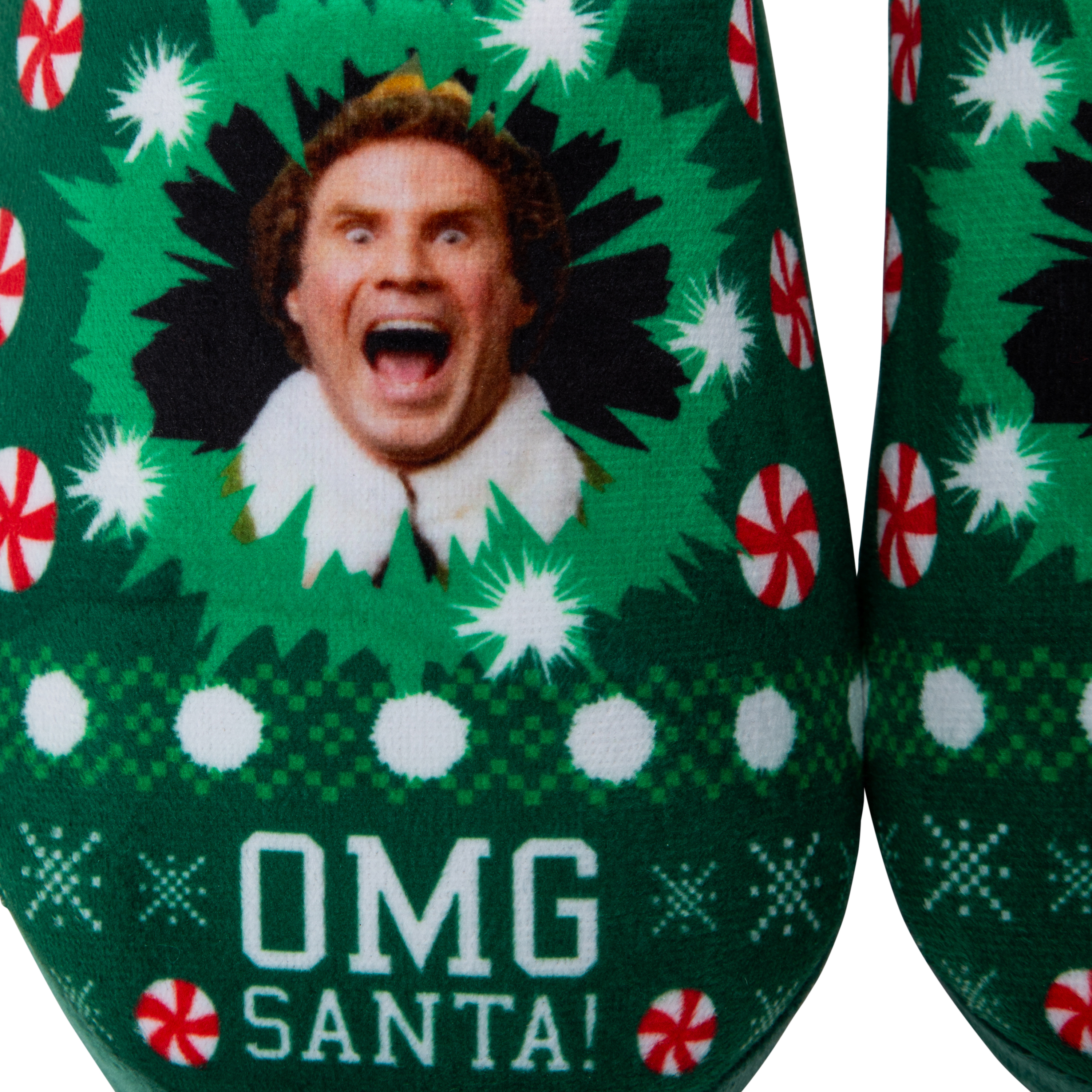 Elf 'OMG Santa!' Ladies Christmas Fleece-Lined Slippers