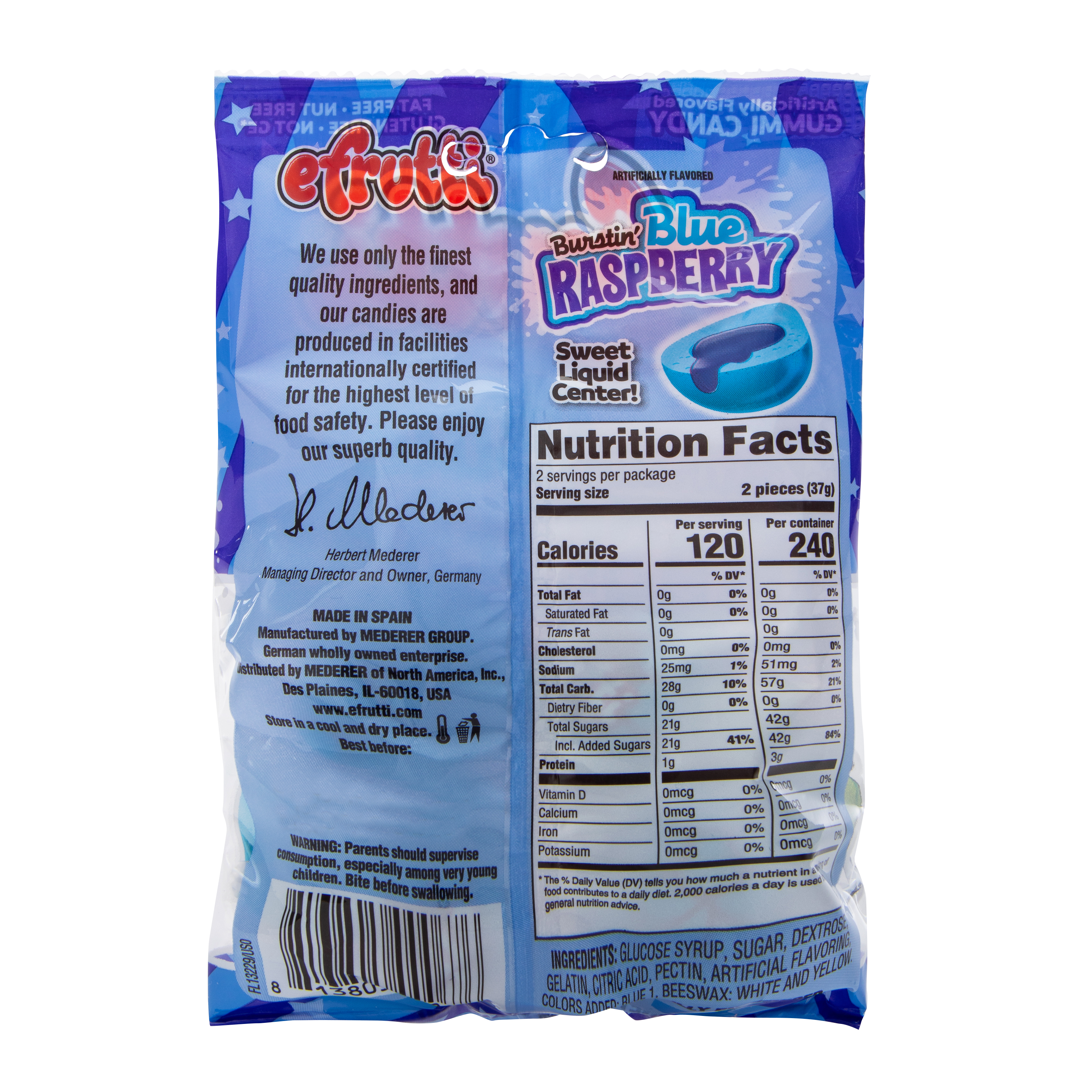 Efrutti® Burstin' Blue Raspberry Gummi Candy 2.6oz