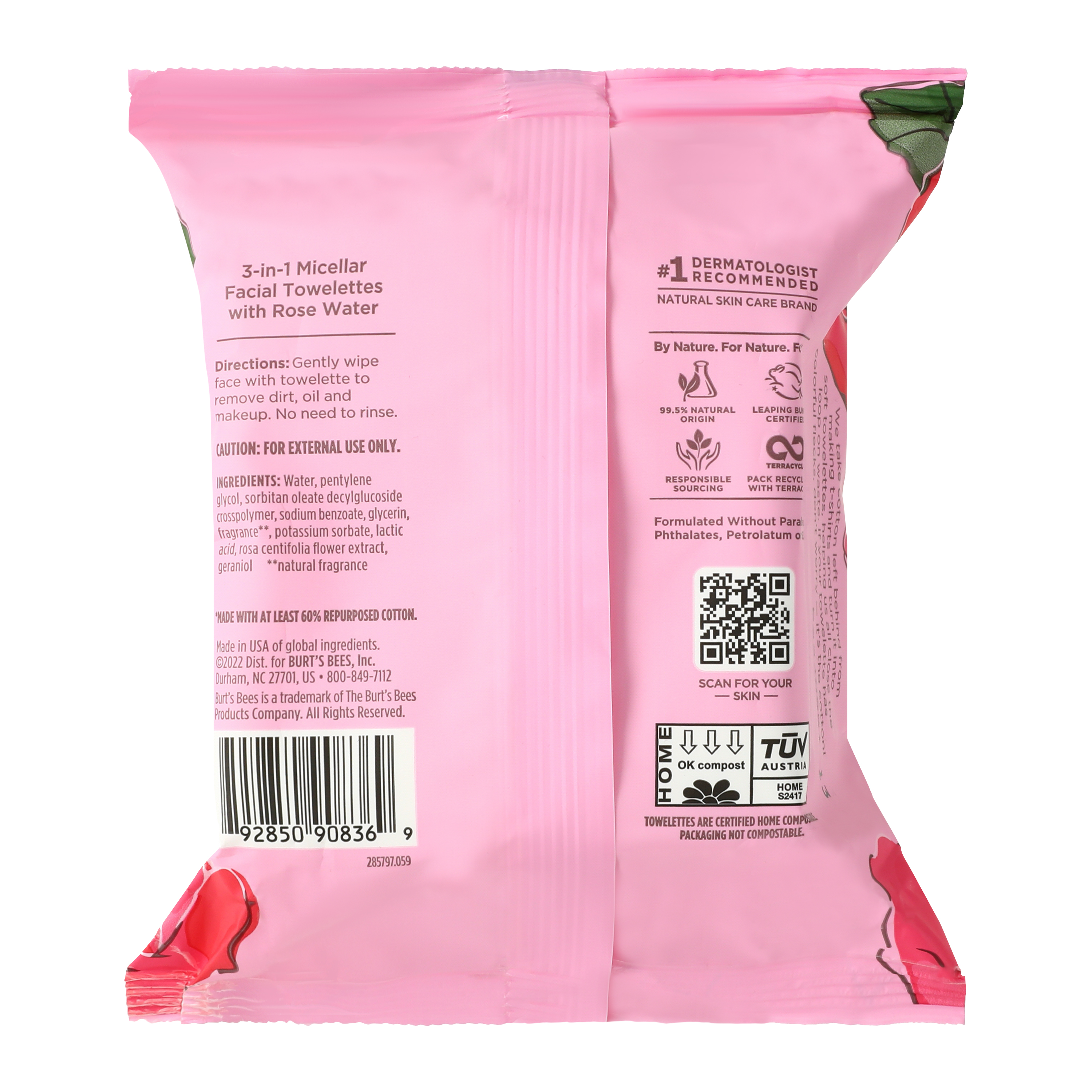 Burt's Bees® Micellar Rose Water Facial Towelettes 30-Count