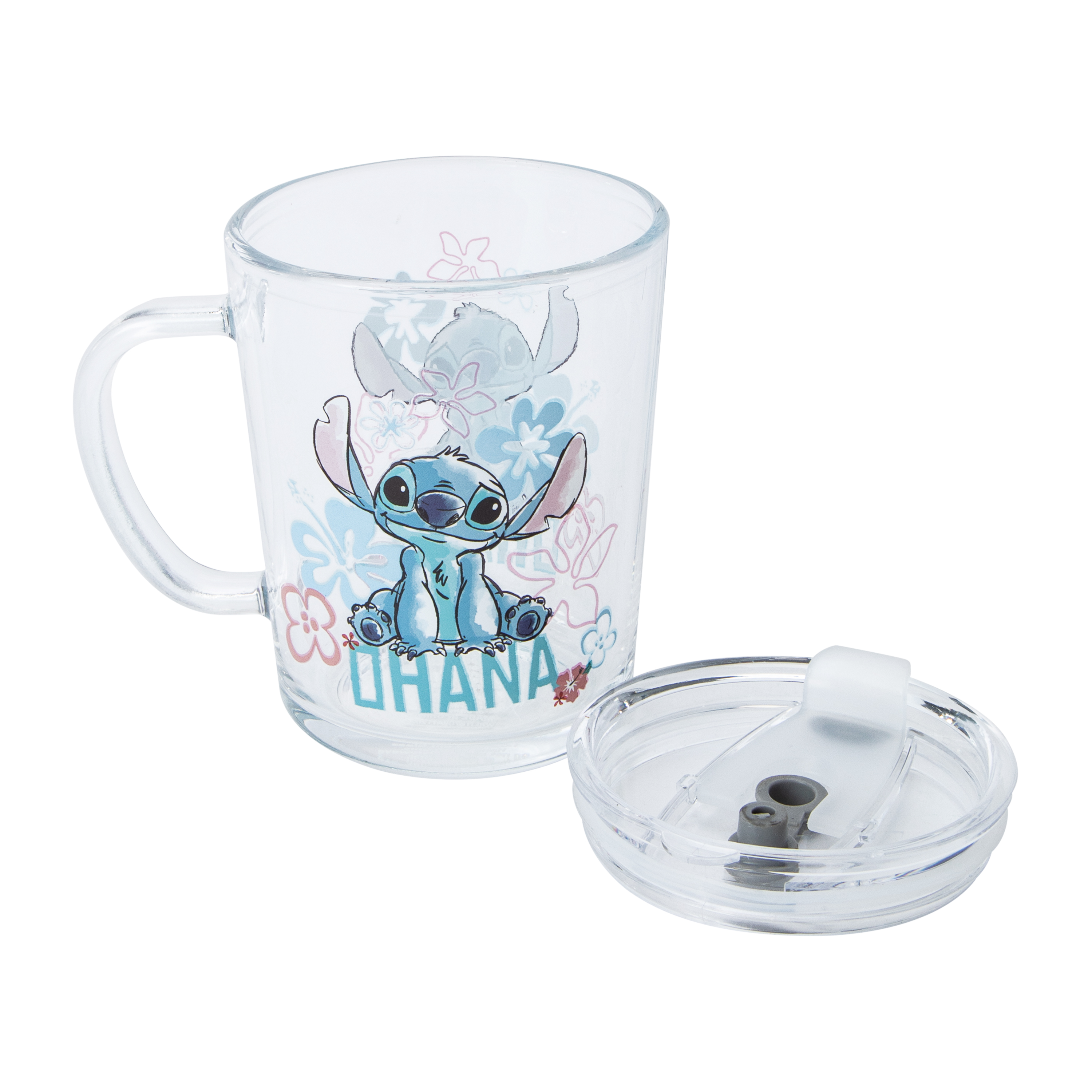 Disney Stitch Travel Glass Mug With Slide Close Lid 14oz