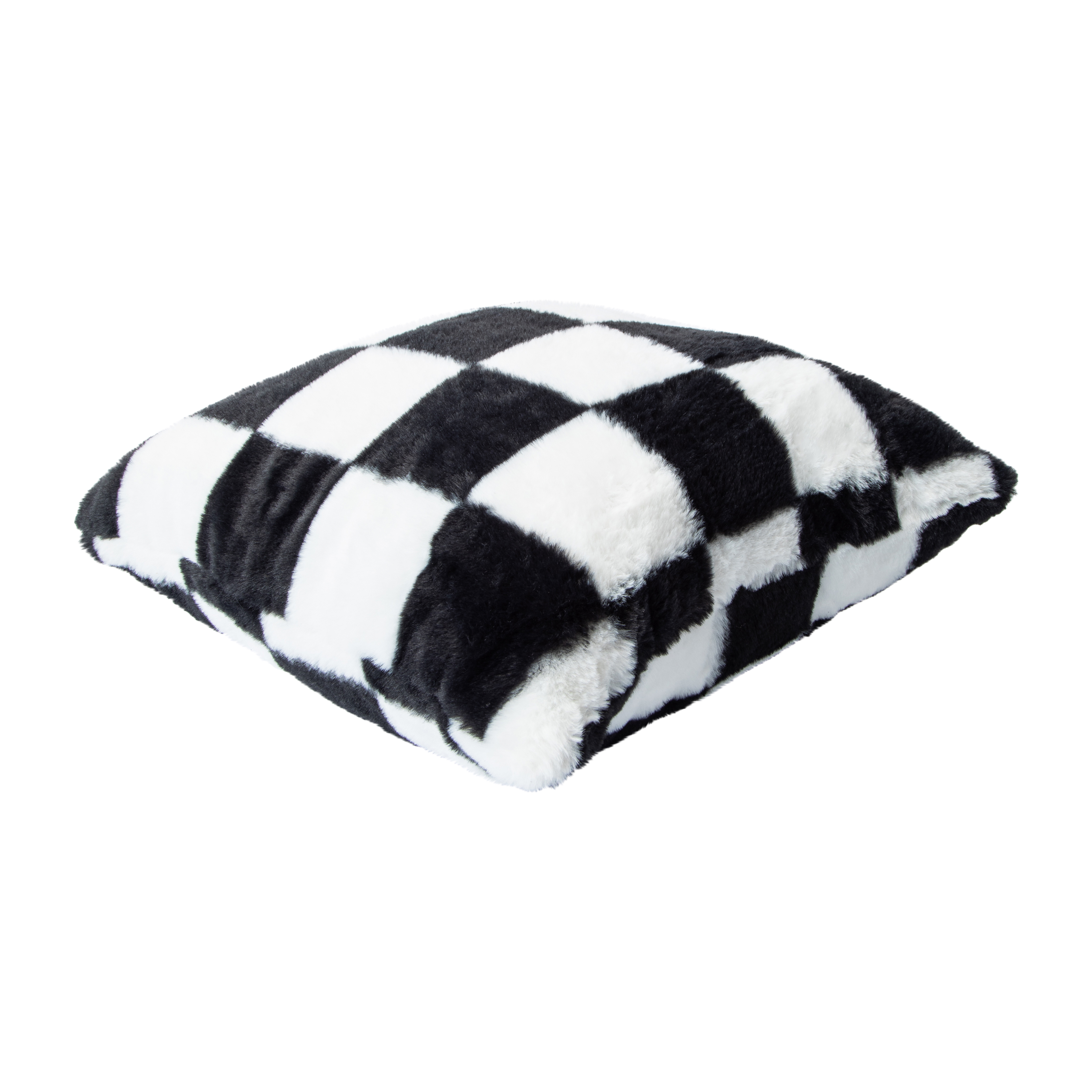 Faux Fur Checkered Pillow 16in x16in x 2.5in