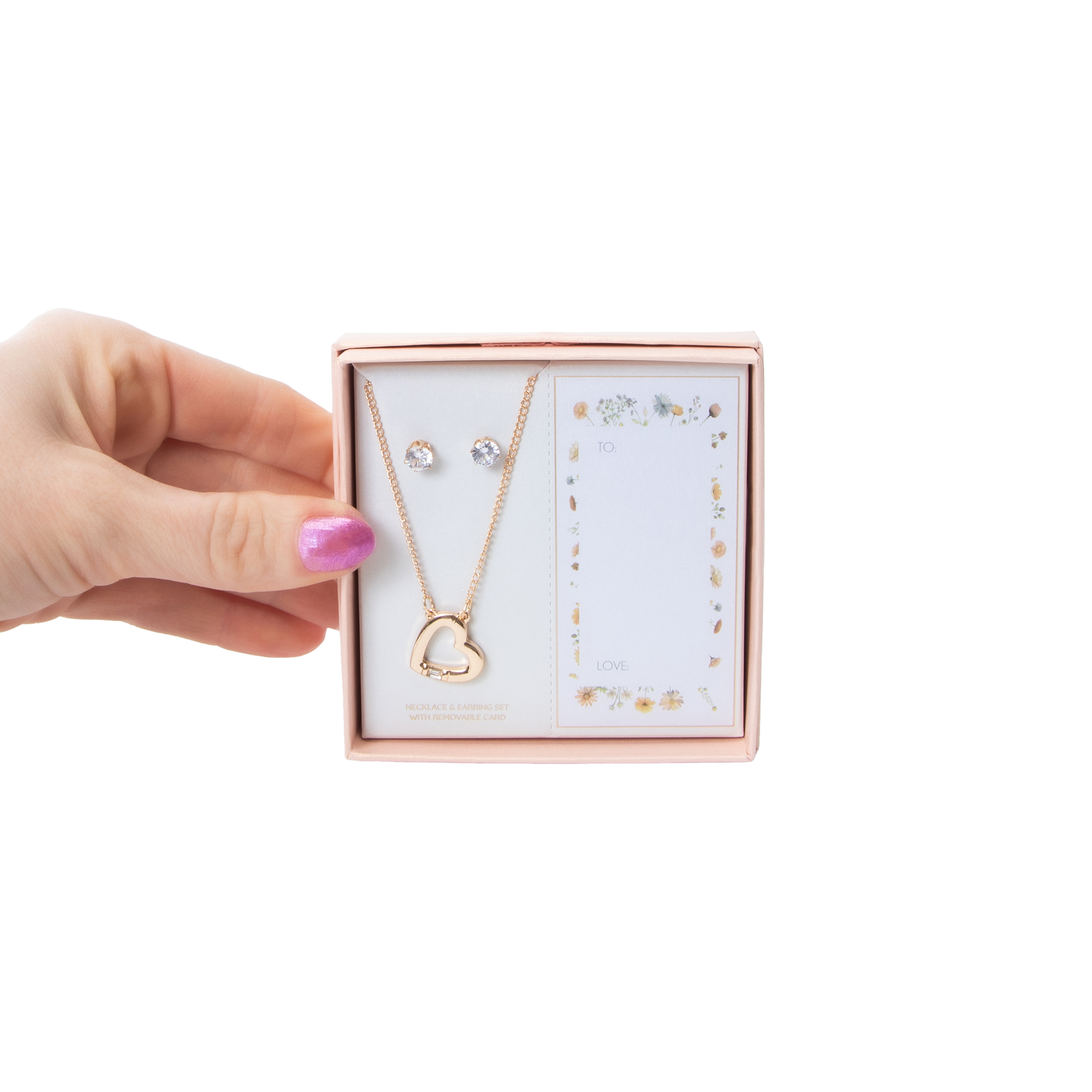 Heart Necklace & Earring Set With Removable Card