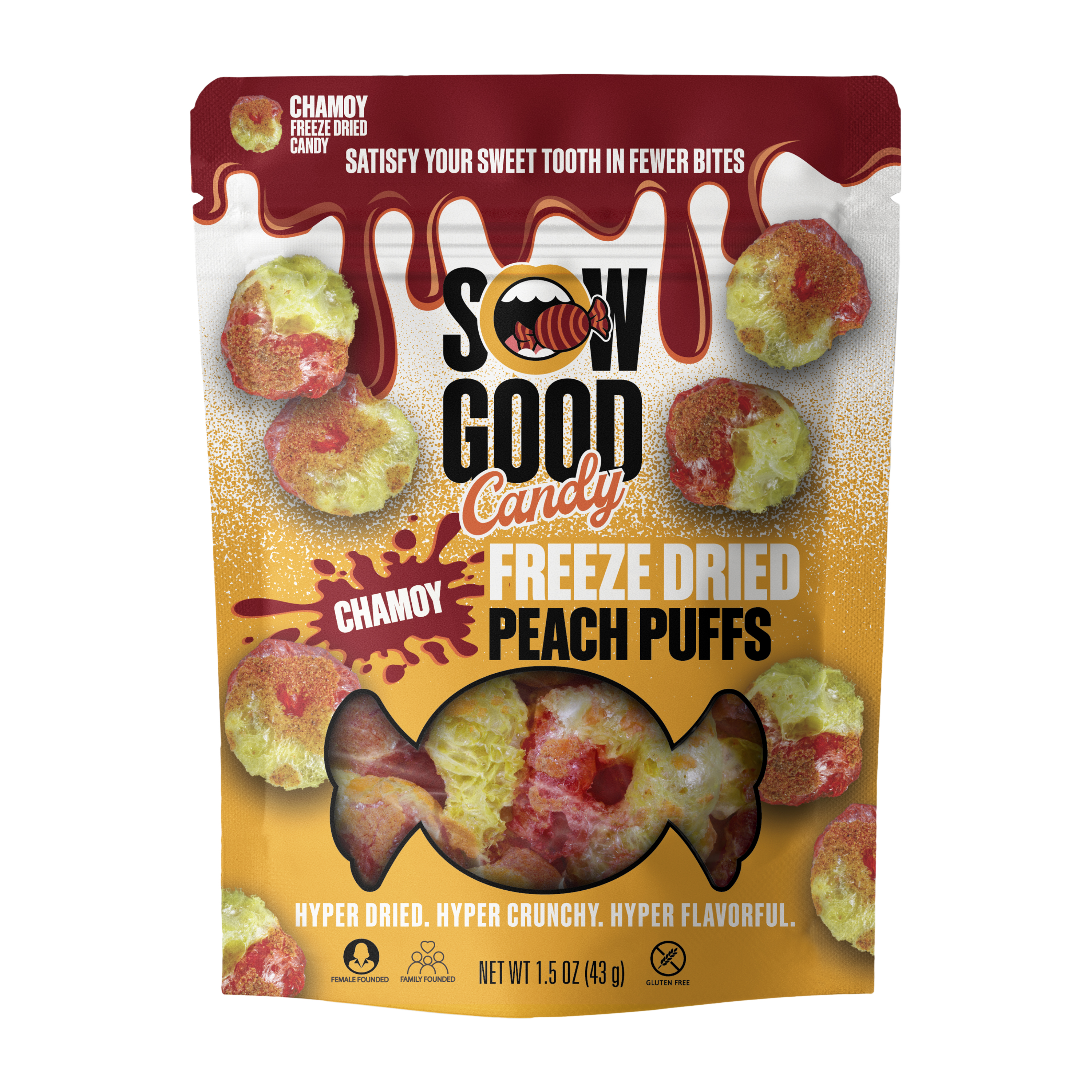 Sow Good Chamoy Freeze Dried Peach Puffs Candy 1.5oz