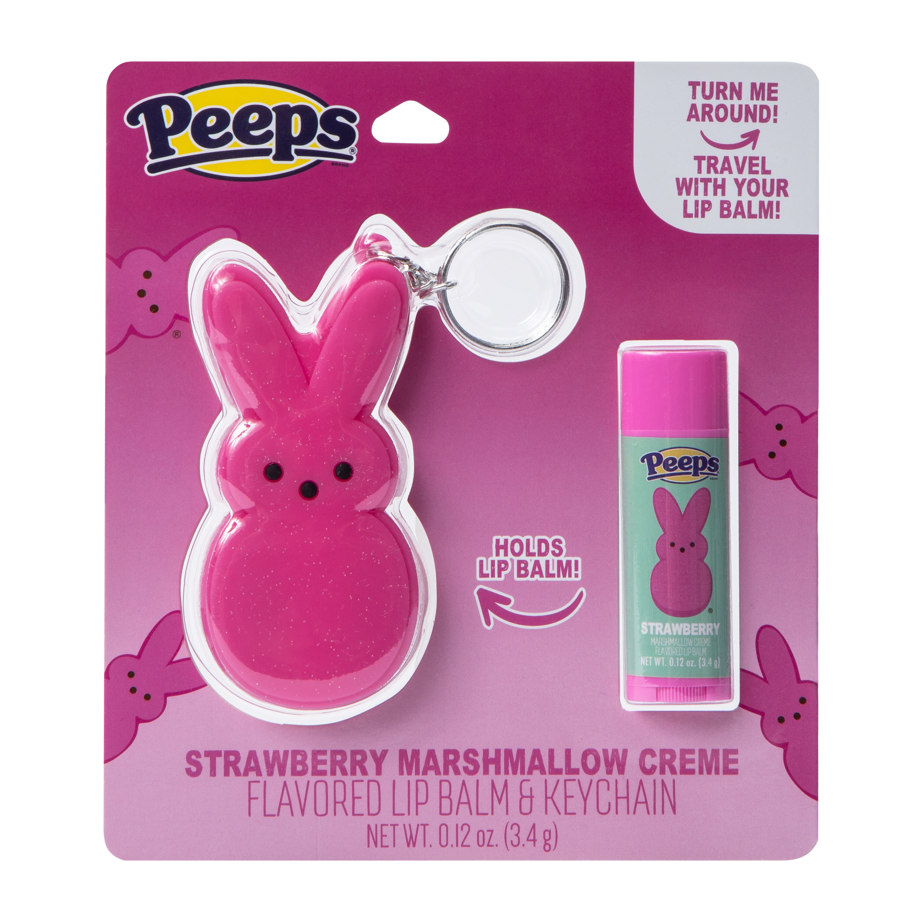 Strawberry Marshmallow Creme Flavored Lip Balm & Keychain Set