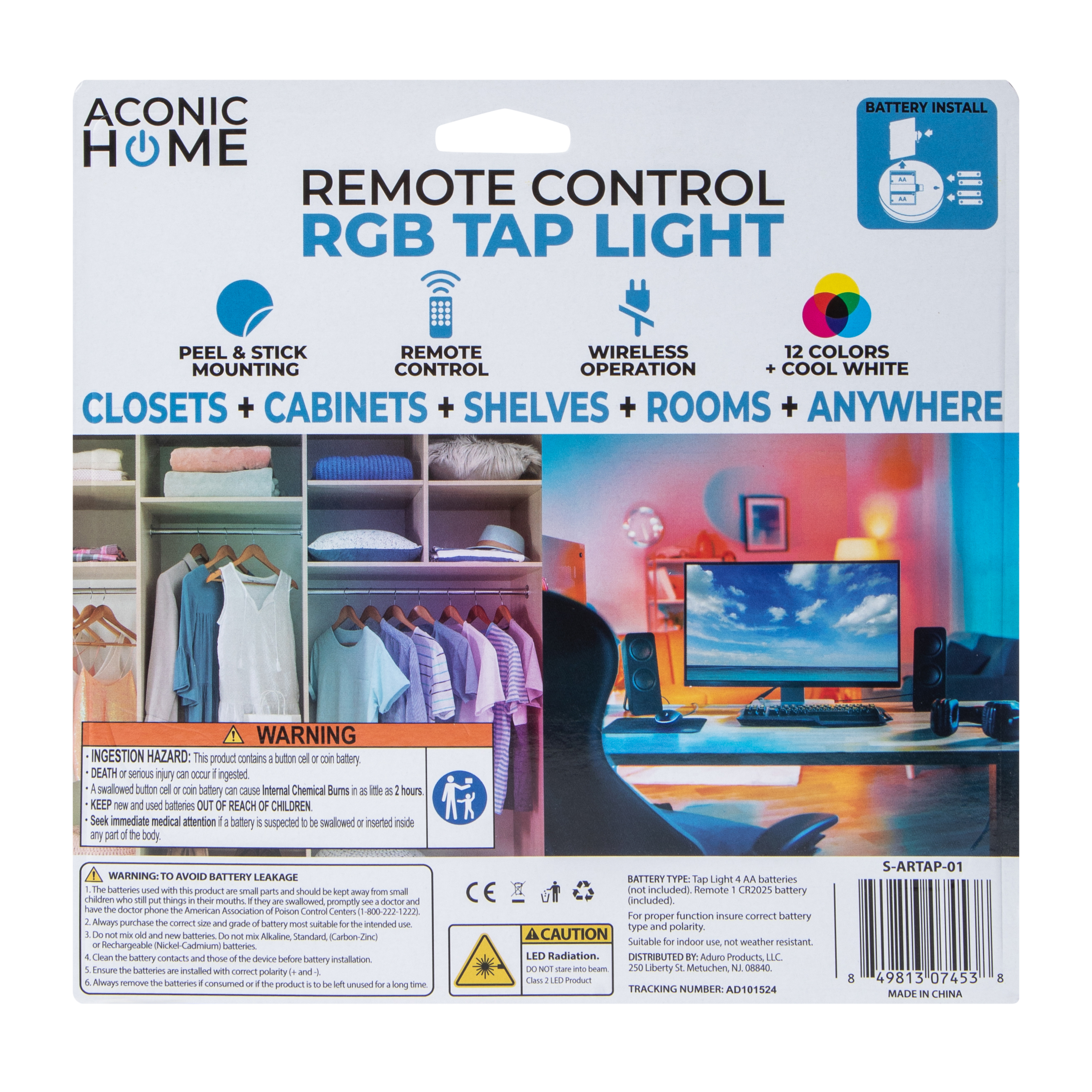 Aconic Home Remote Control RGB Tap Light