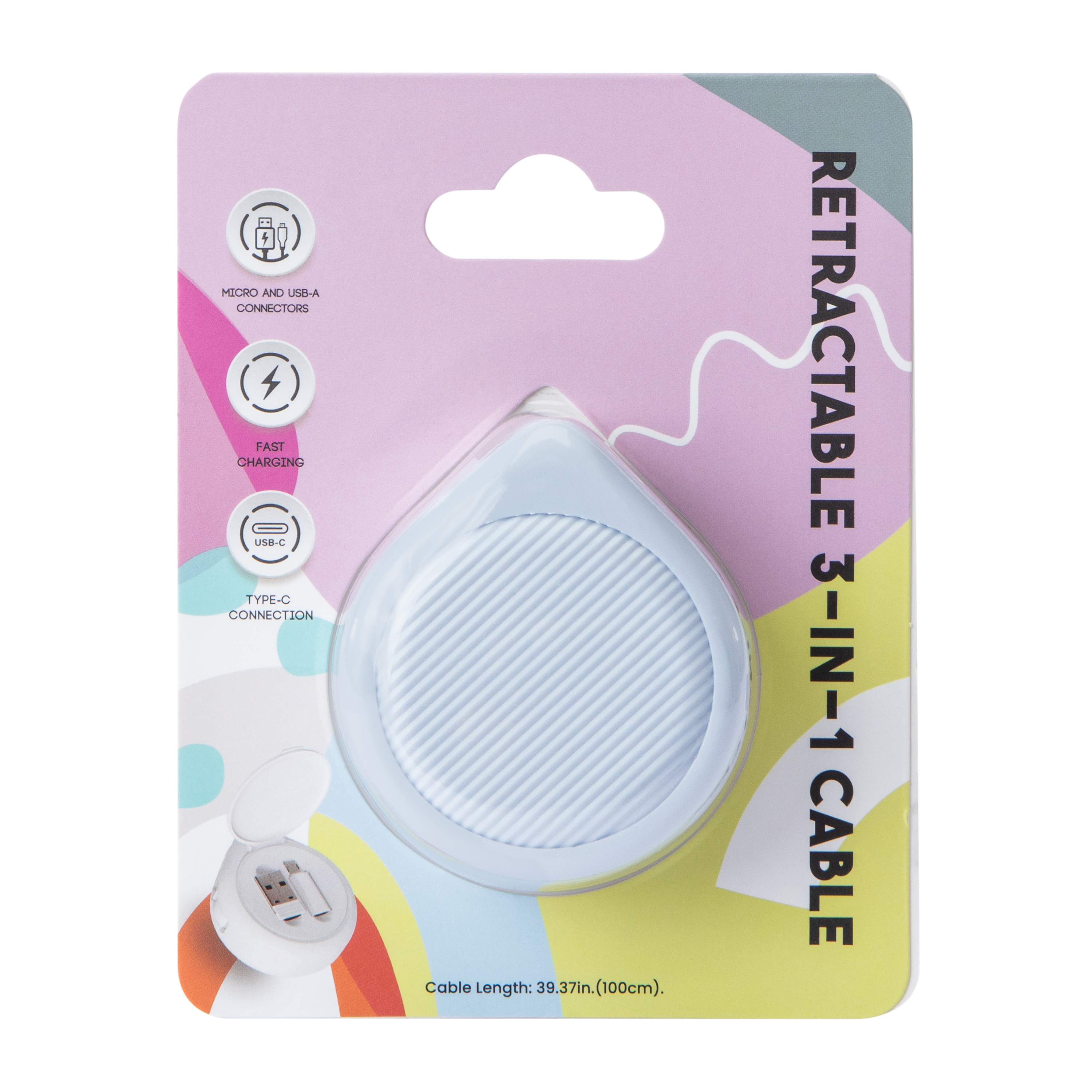 Colored Retractable Fast Charging 3-In-1 Cable