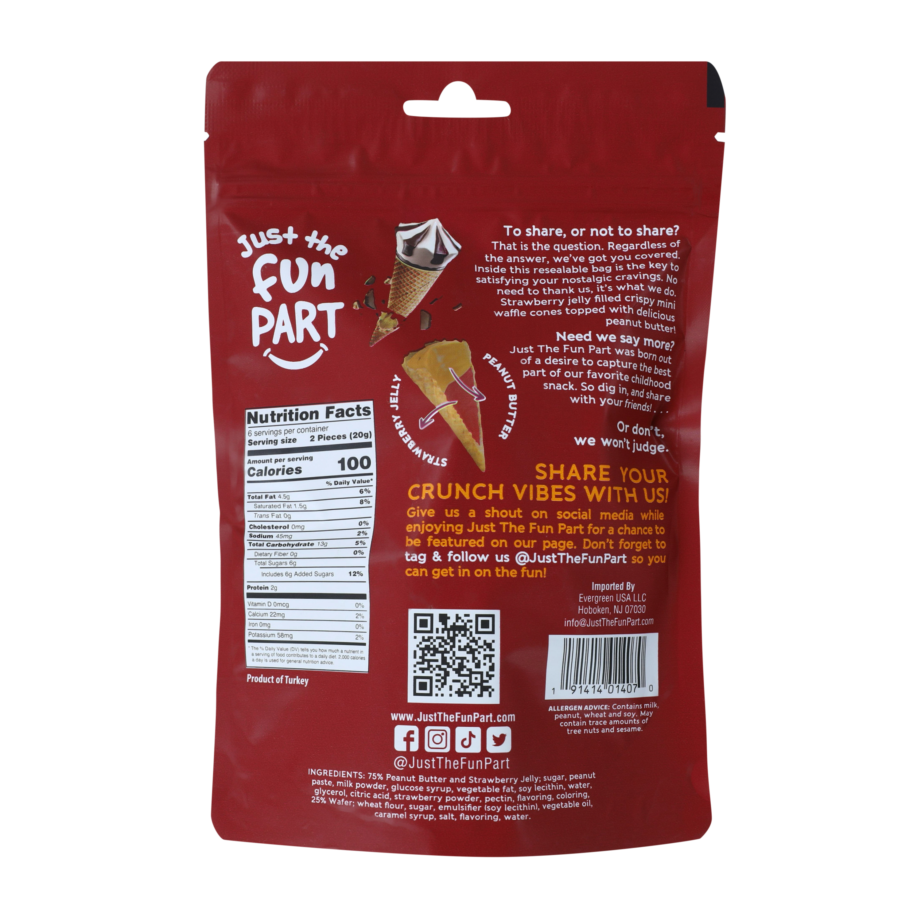 Just The Fun Part Bite-Sized PB & J Waffle Cones 4.23oz