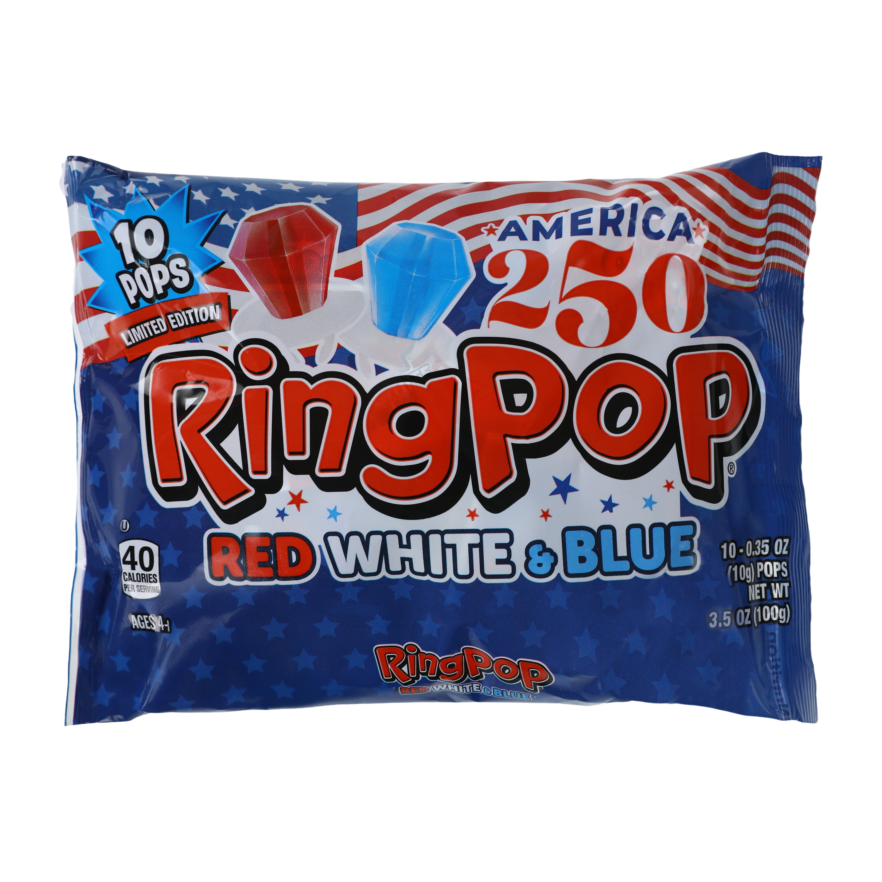 Ring Pop® Limited Edition America 250 Red White & Blue Candy 10-Pack 3.5oz