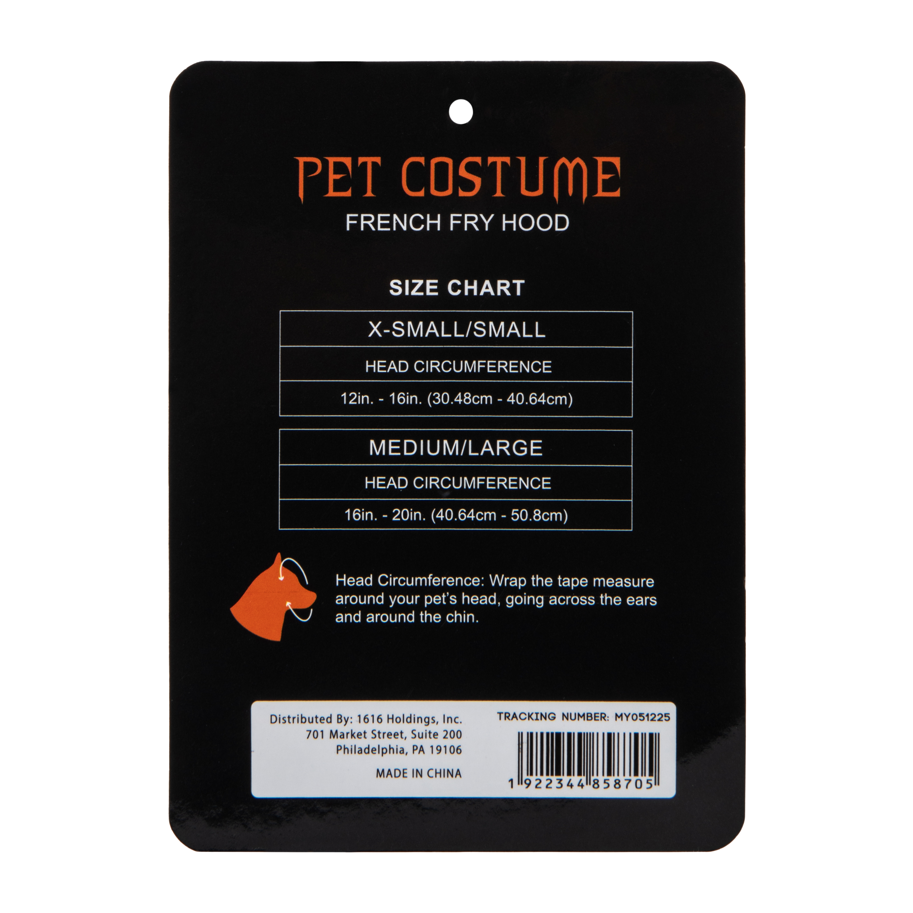 Halloween French Fry Hood Pet Costume