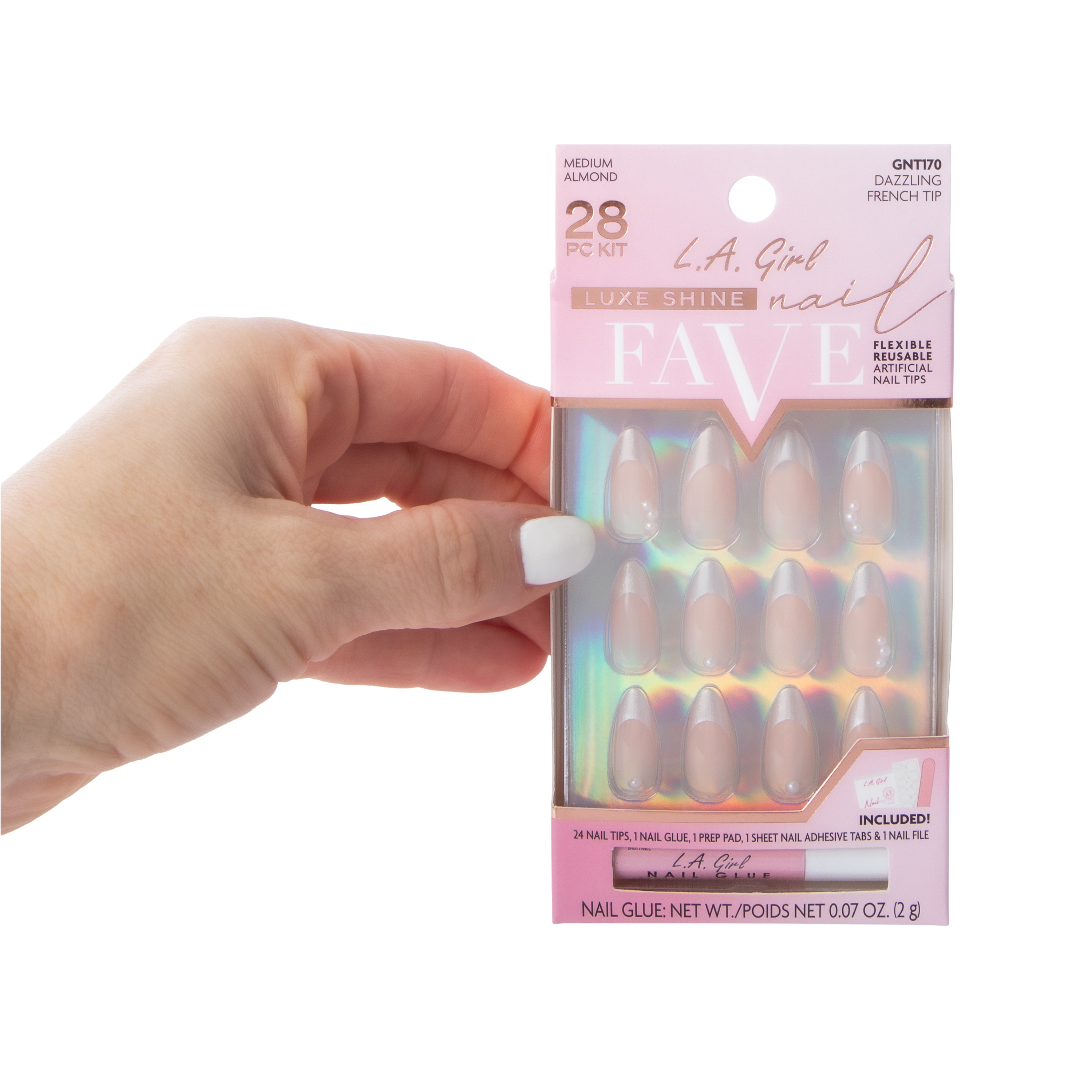 L.A. Girl Fave Dazzling French Tip Luxe Shine Nails Kit 28-Pcs