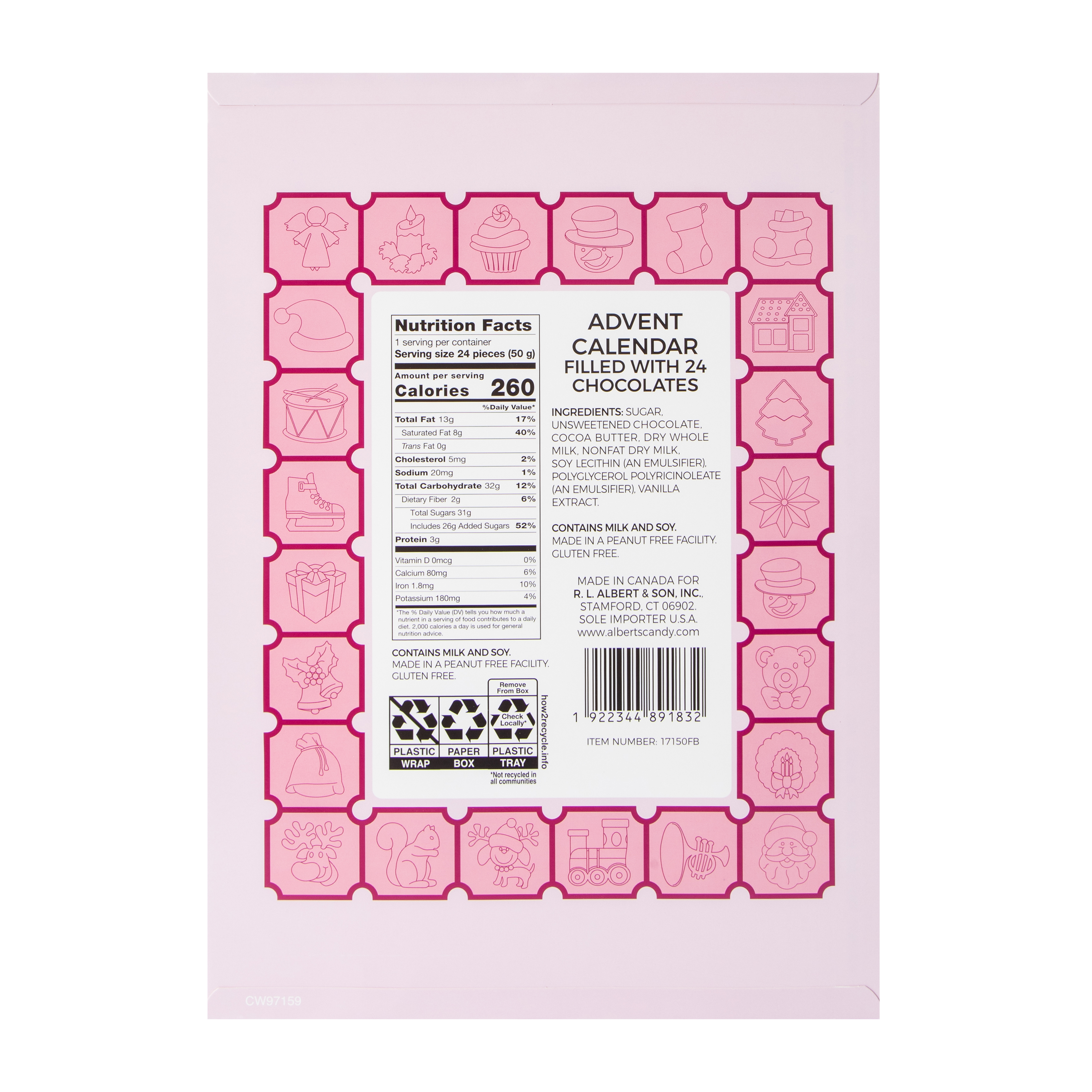 Christmas Calendar Filled With 24 Milk Chocolates 1.76oz