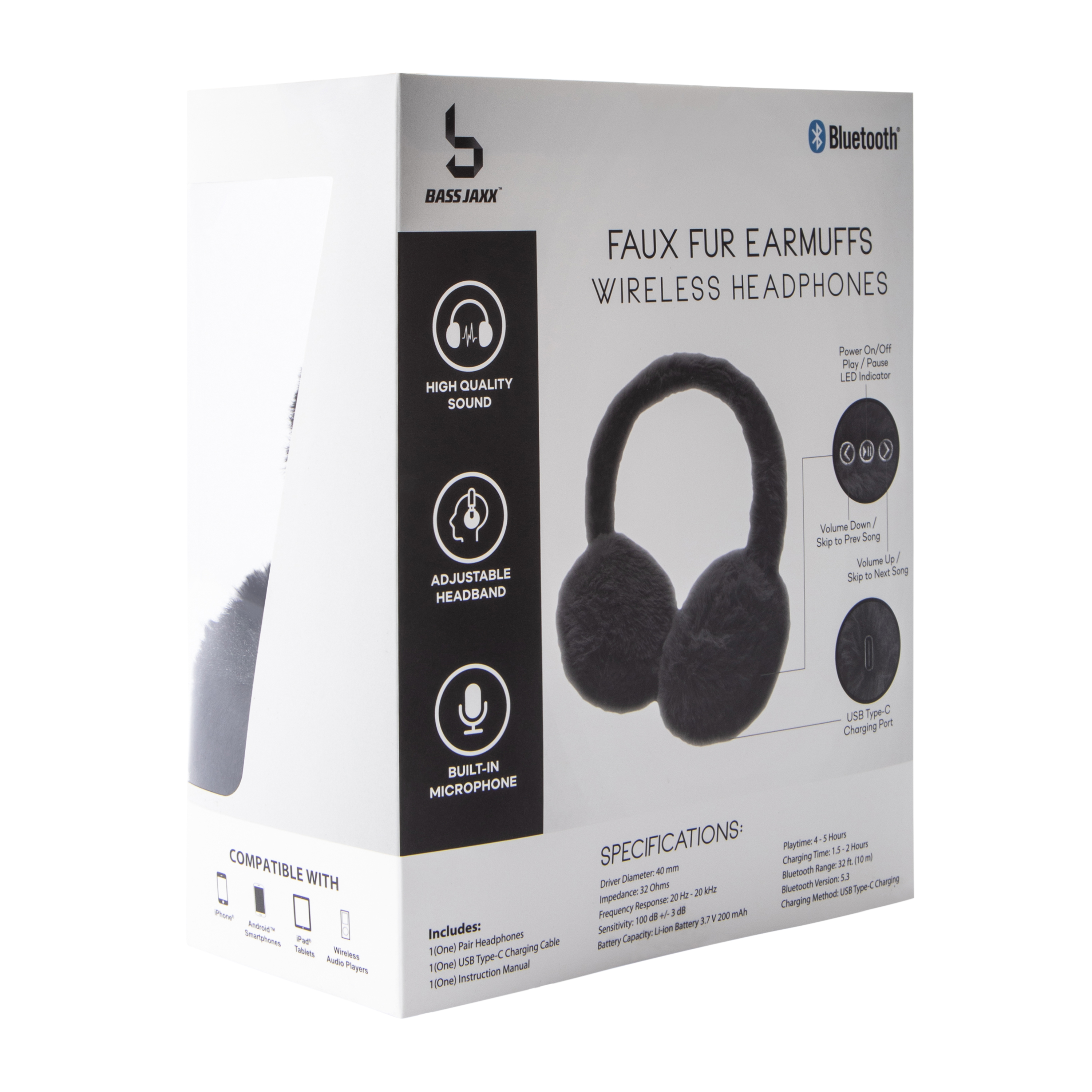 Bass Jaxx™ Faux Fur Earmuffs Wireless Headphones
