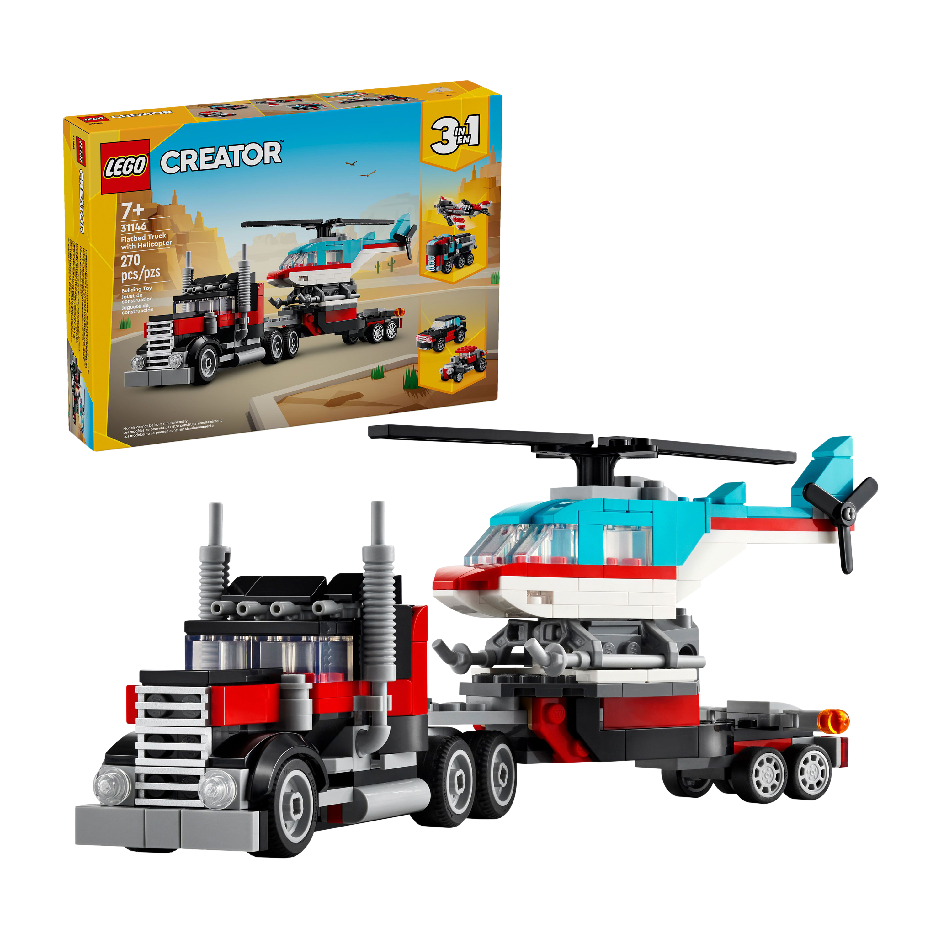 Lego® Creator™ 3-In-1 Flatbed Truck With Helicopter Building Toy
