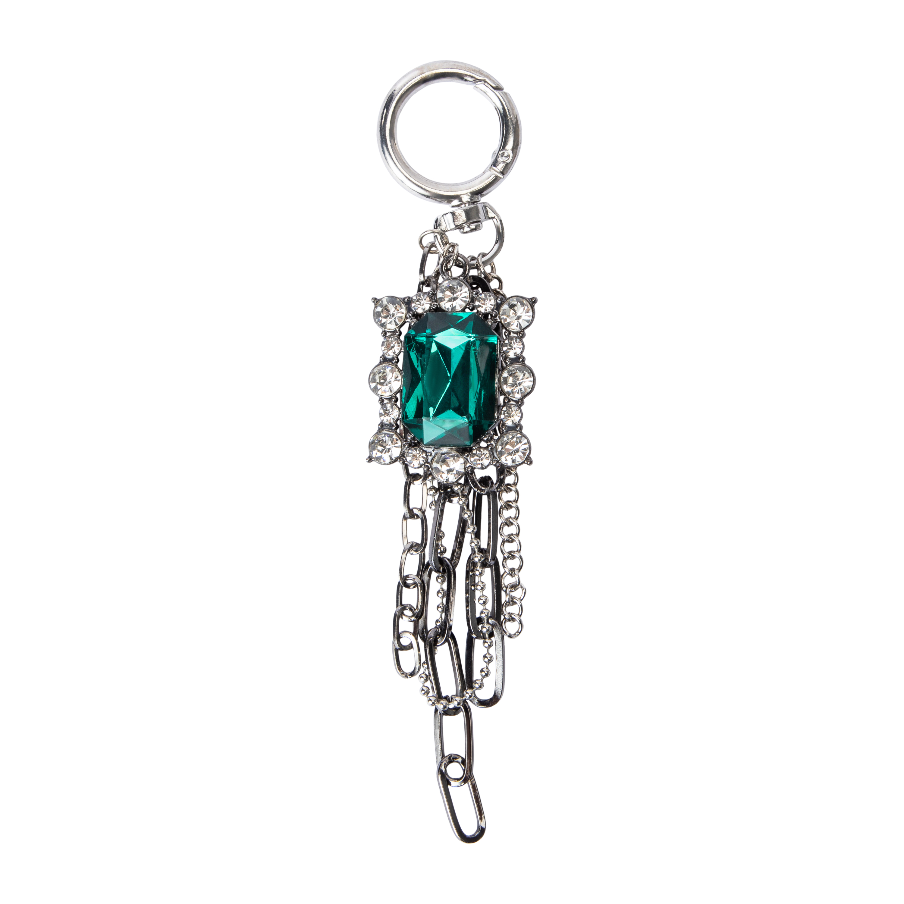 Charmed Green Gem Cluster Key Ring