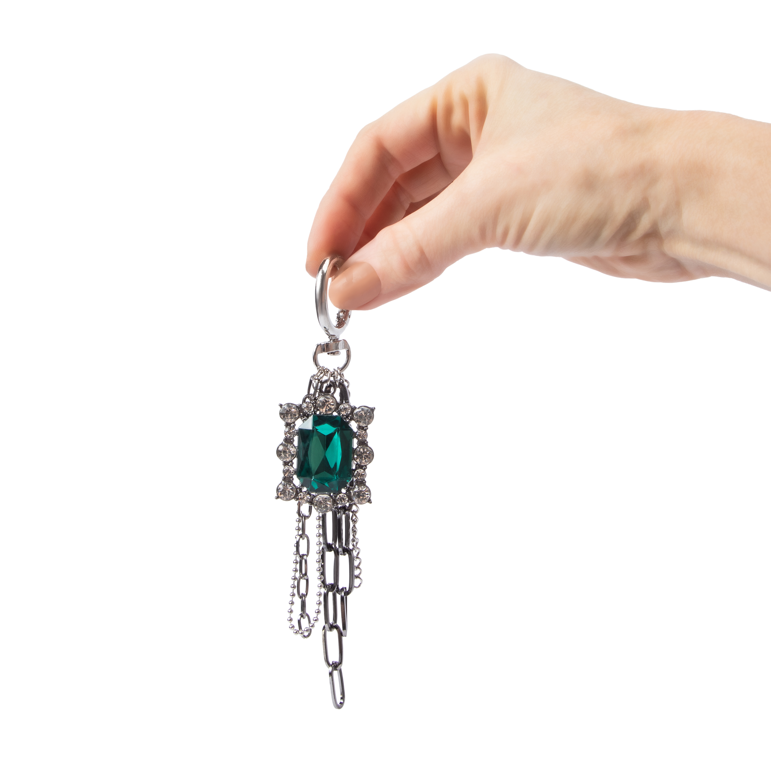 Charmed Green Gem Cluster Key Ring