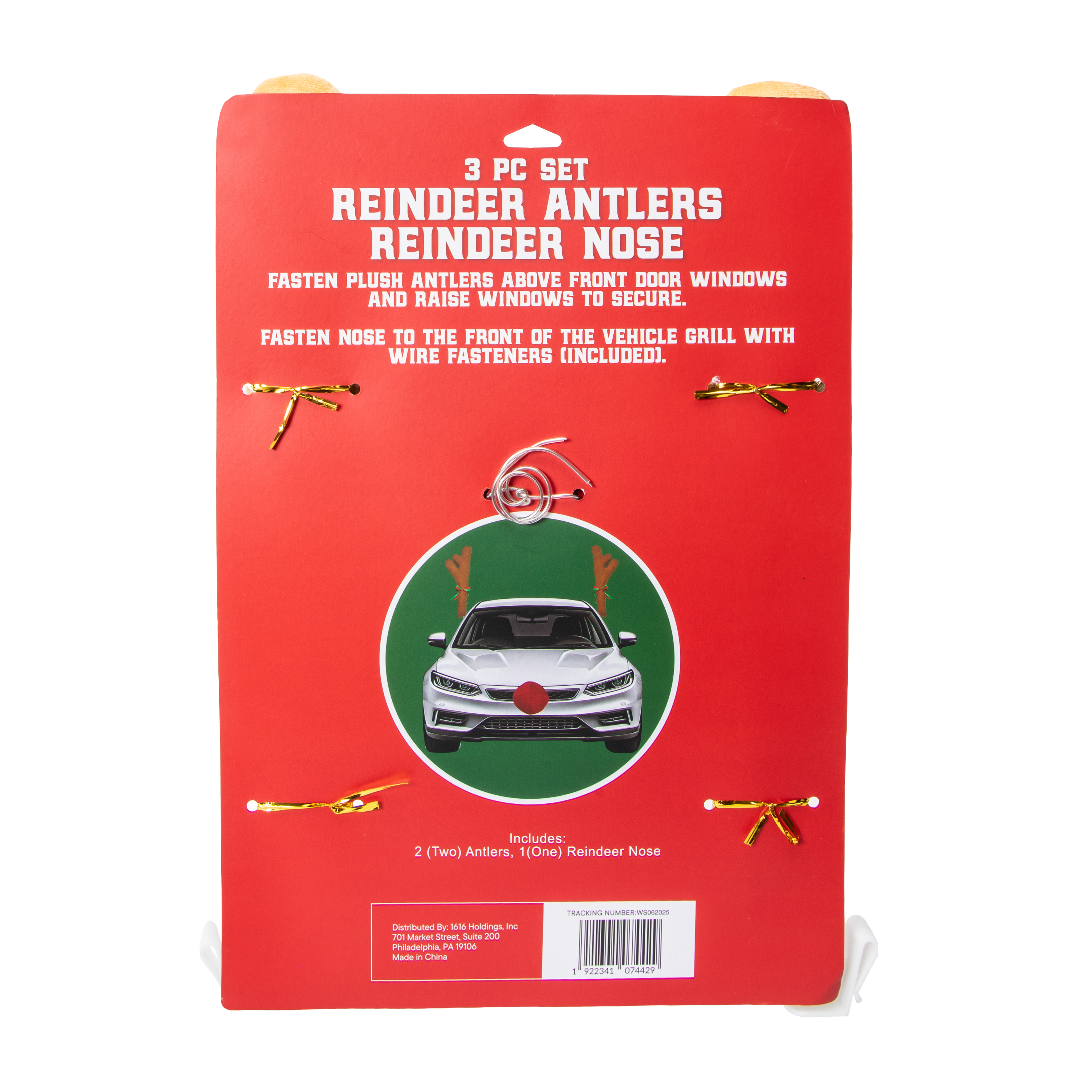 Christmas Reindeer Antlers & Nose Car Décor Set
