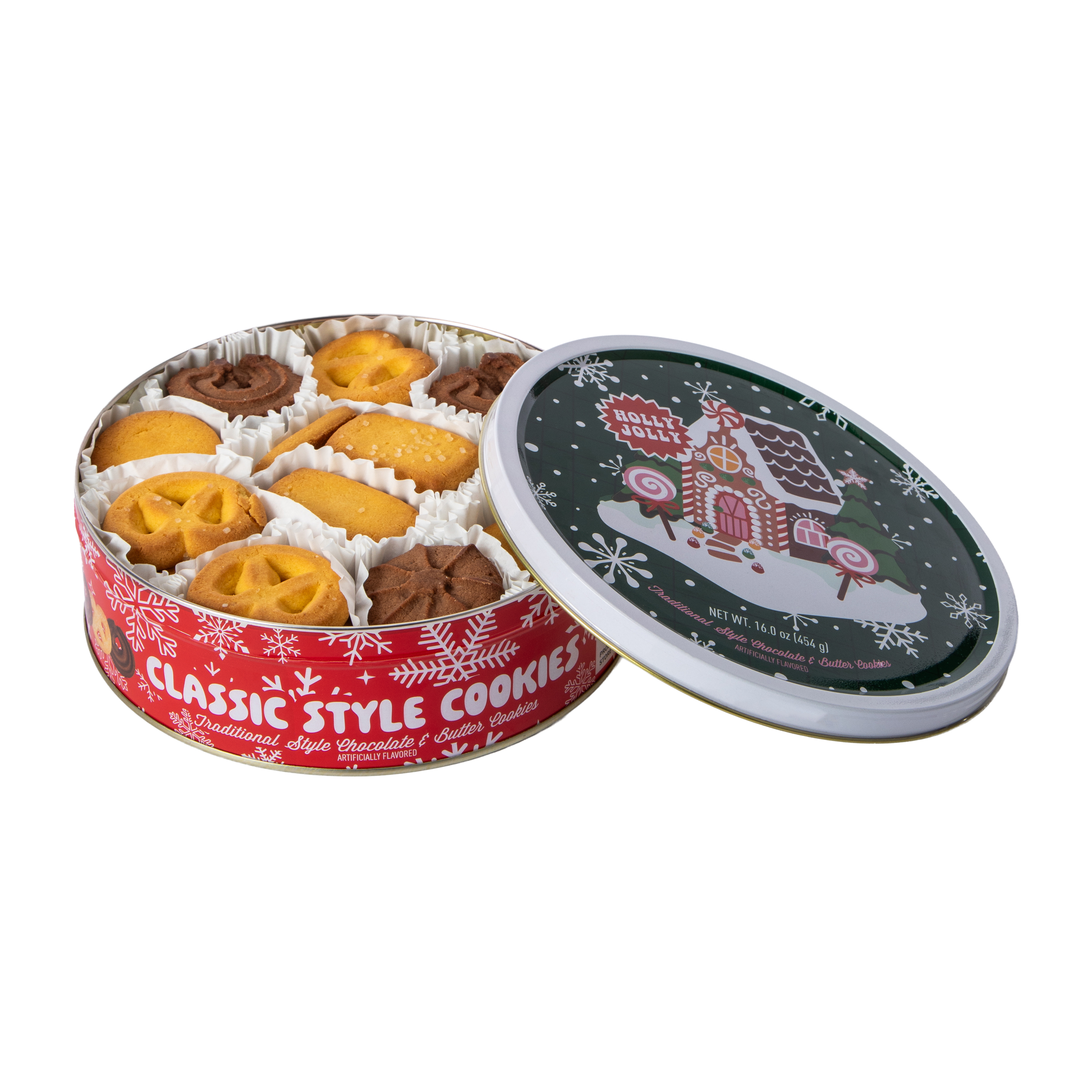 Holly Jolly Traditional Style Chocolate & Butter Cookies 16oz