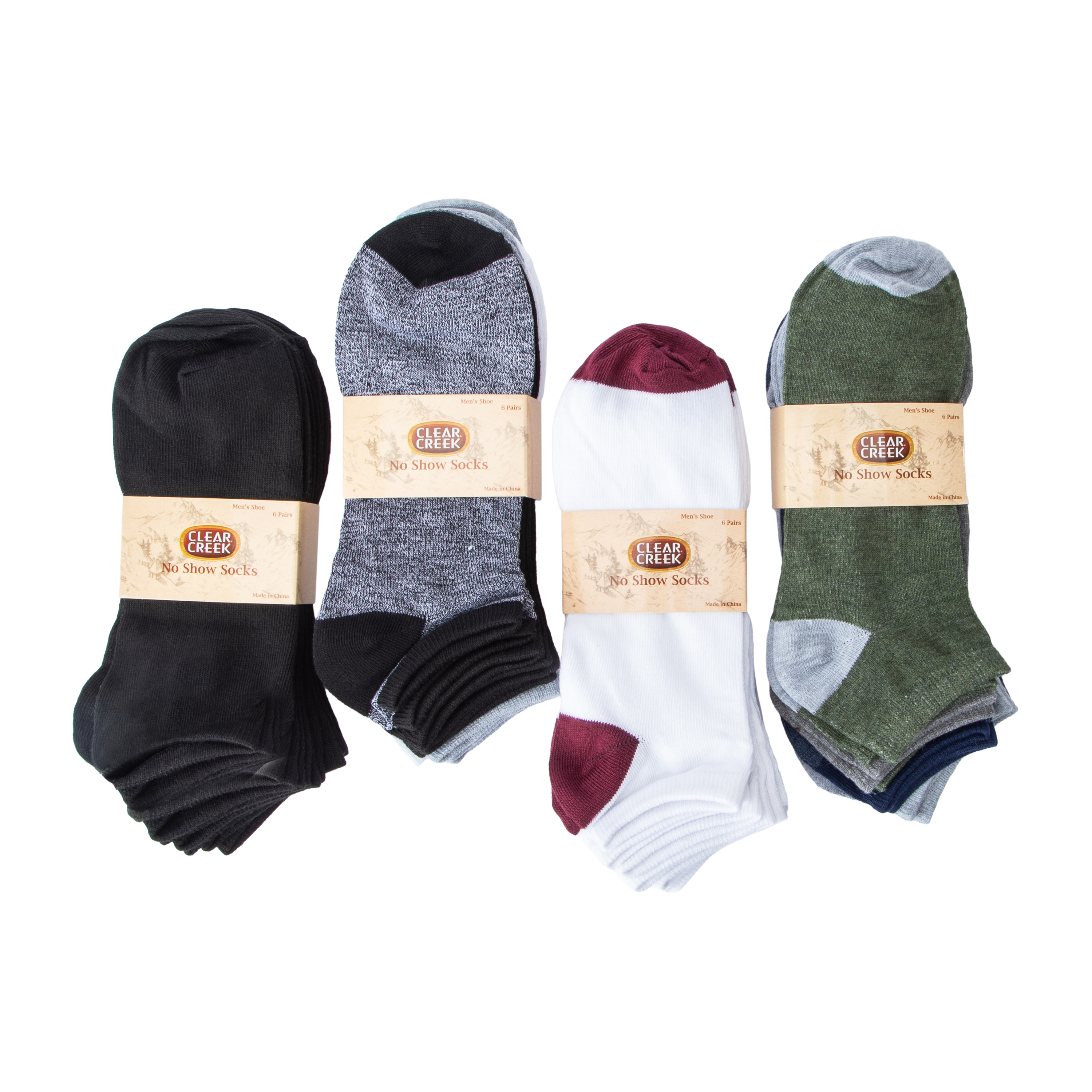 Young Mens Clear Creek® No Show Socks 6-Pairs (Styles May Vary)