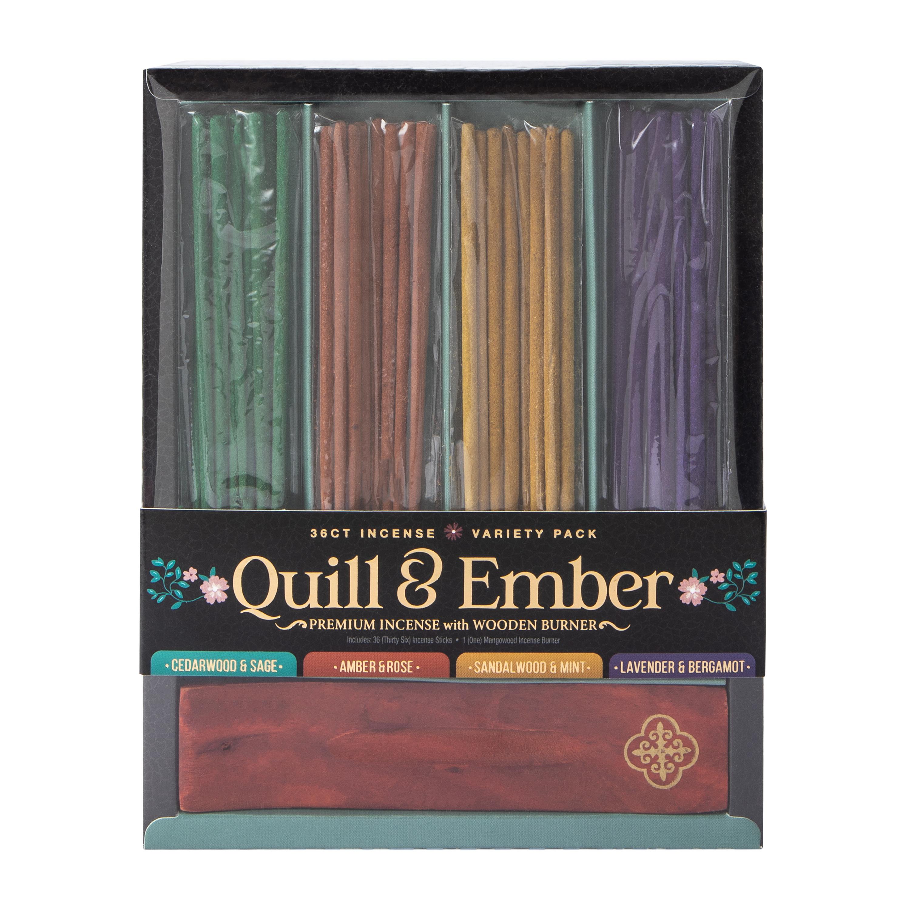 Quill & Ember Premium Incense With Wooden Burner Variety Pack