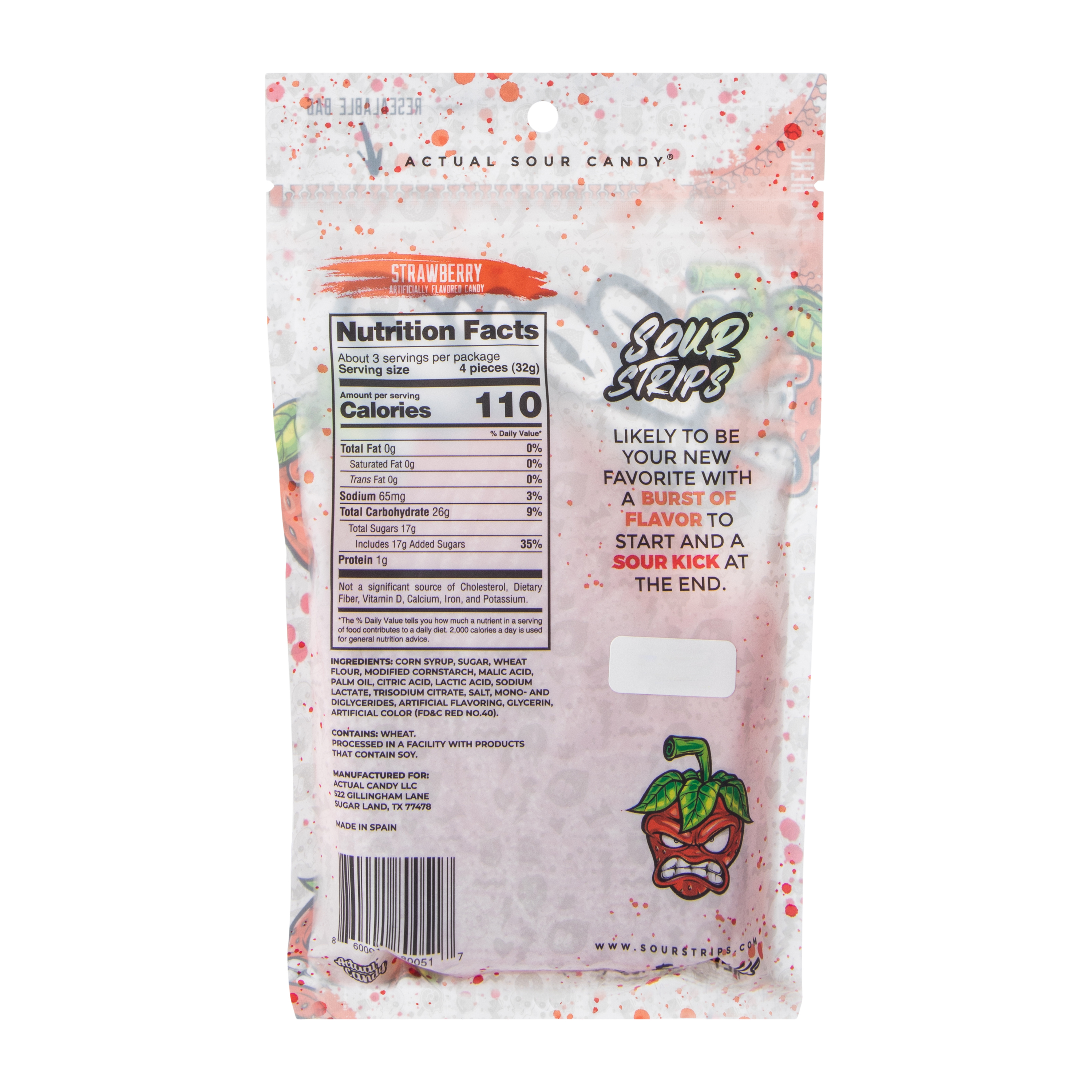 Sour Strips® Blue Strawberry Flavored Candy 3.4oz