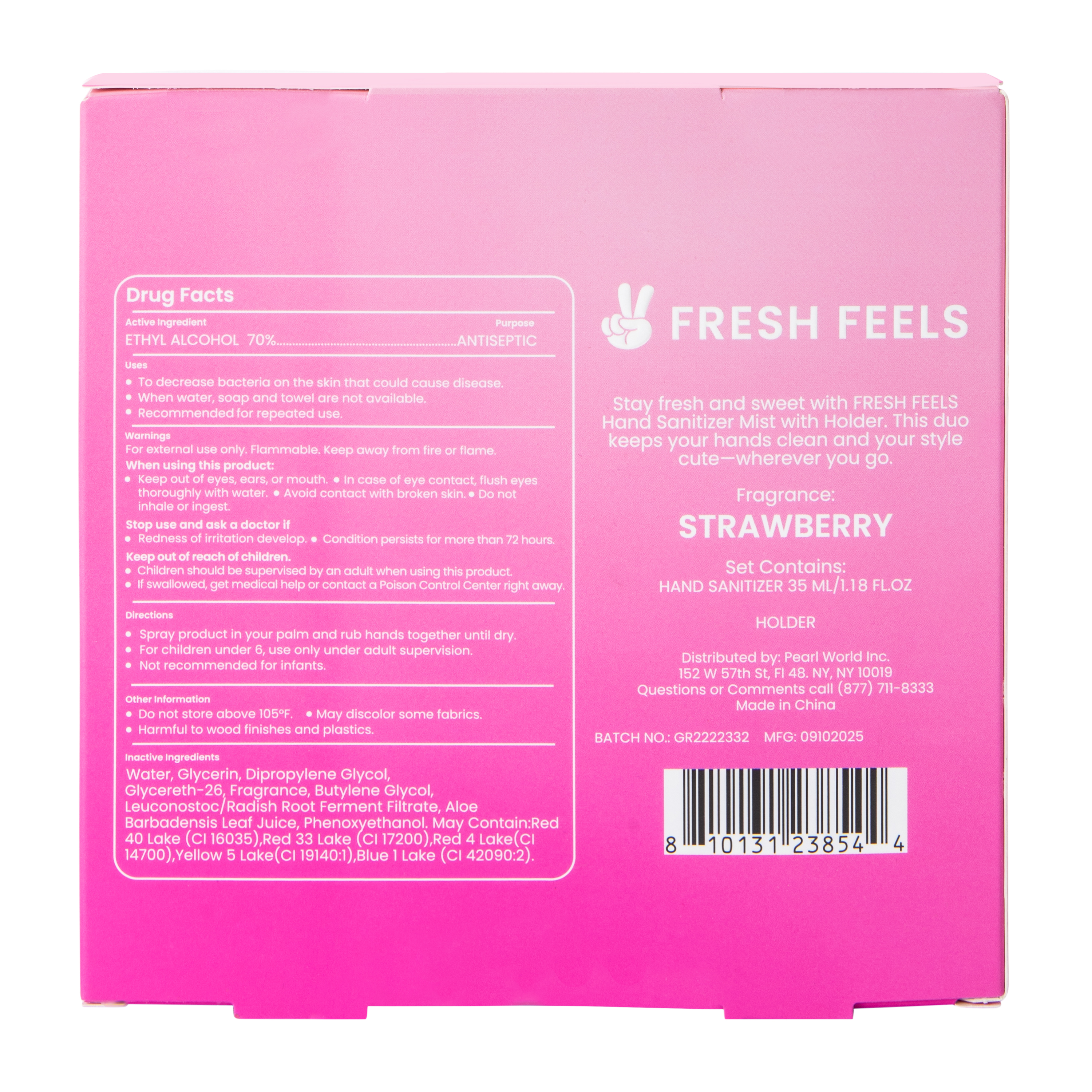 Fresh Feels Strawberry Scent Hand Sanitizer Mist With Holder 1.18oz