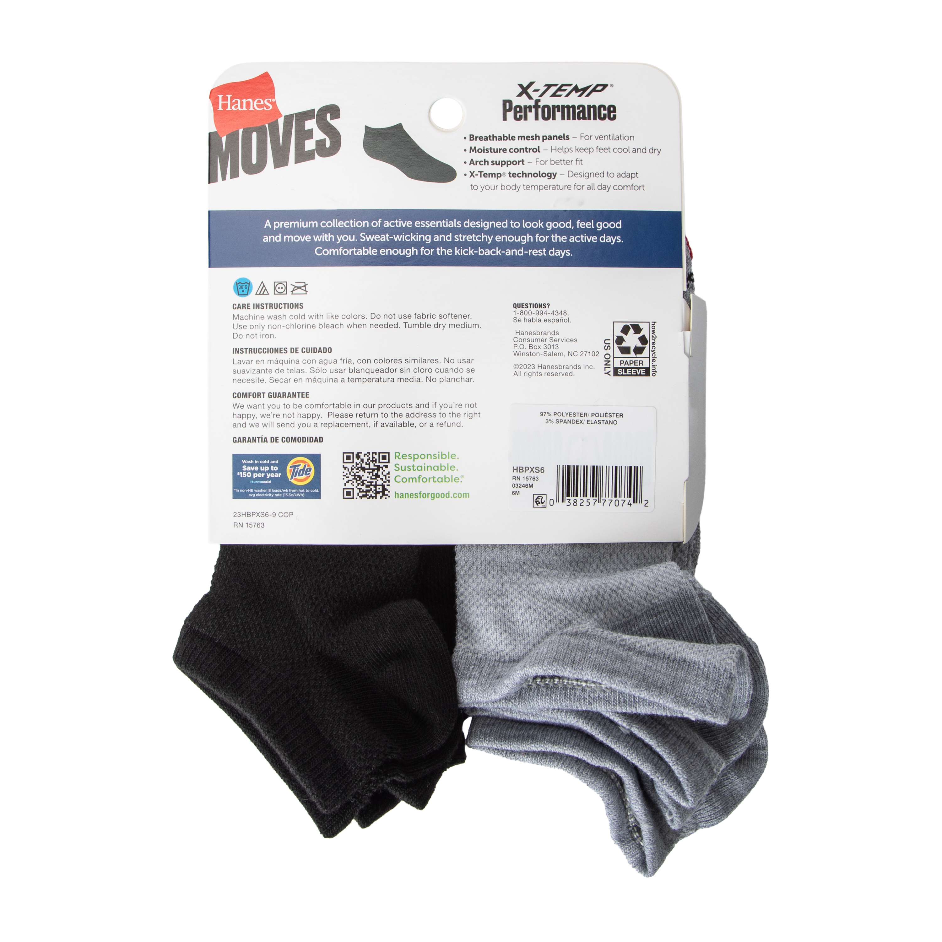 Young Mens Hanes® Moves X-Temp® Performance Socks 6-Pairs