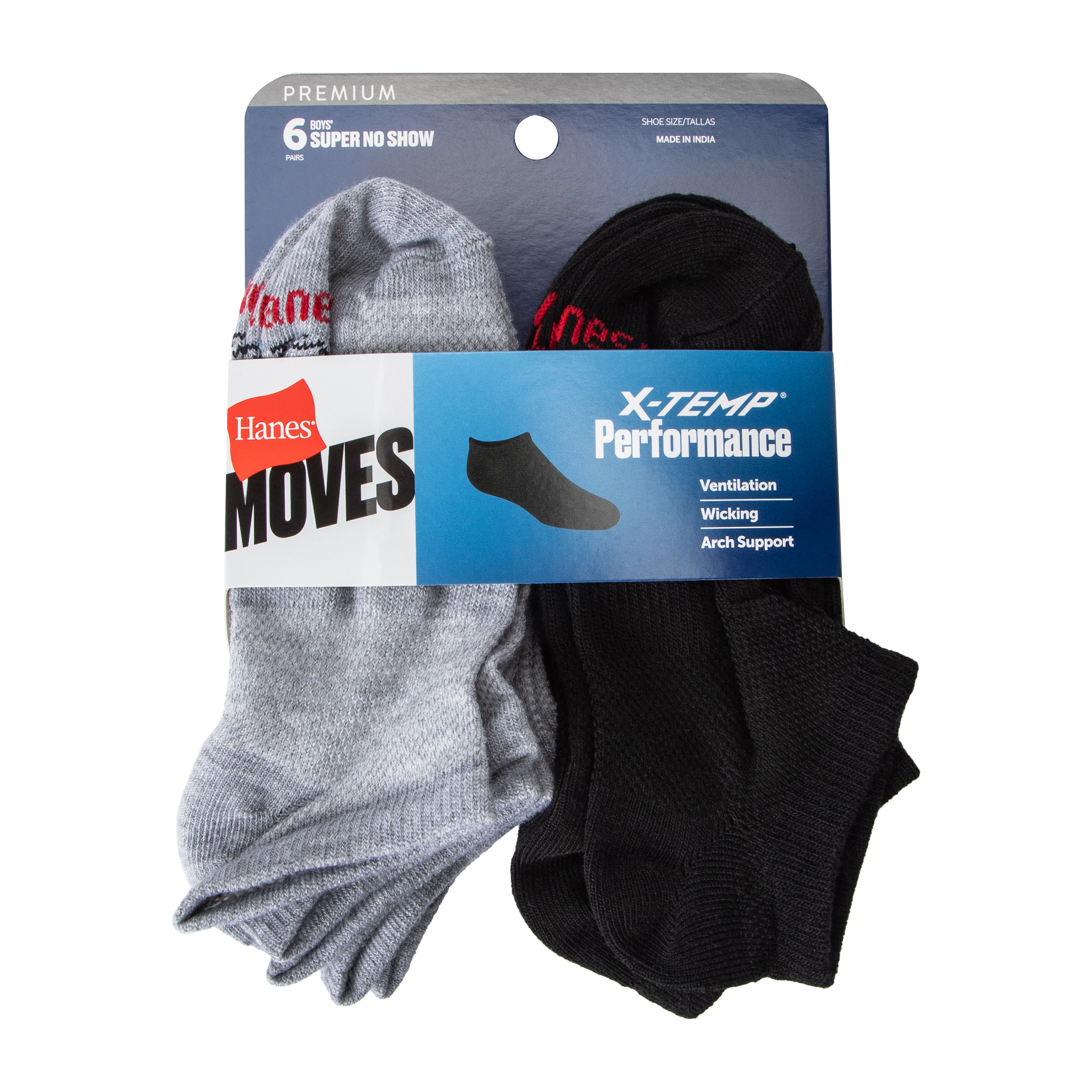 Young Mens Hanes® Moves X-Temp® Performance Socks 6-Pairs