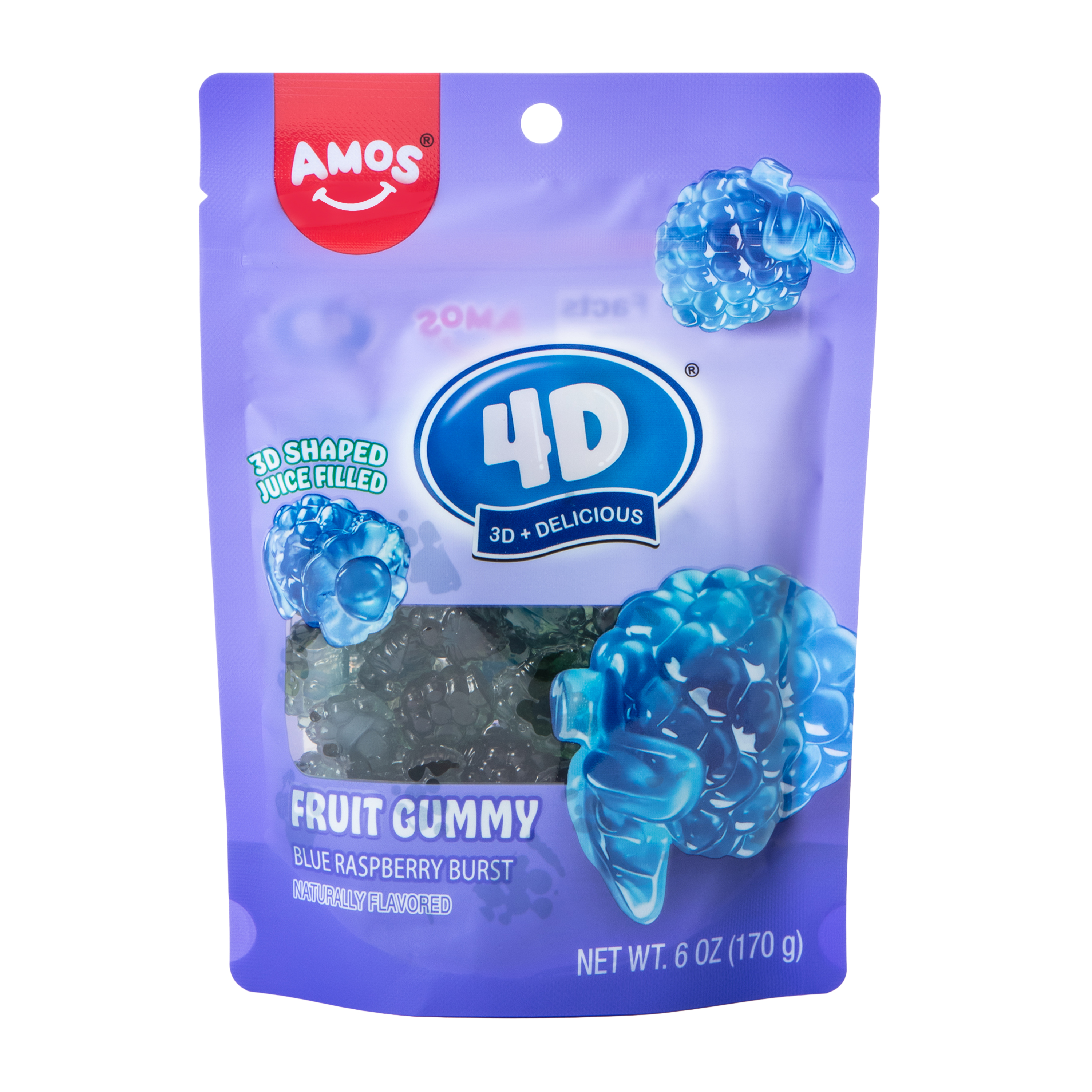 Amos® 4D® Fruit Gummy Blue Raspberry Burst 6oz