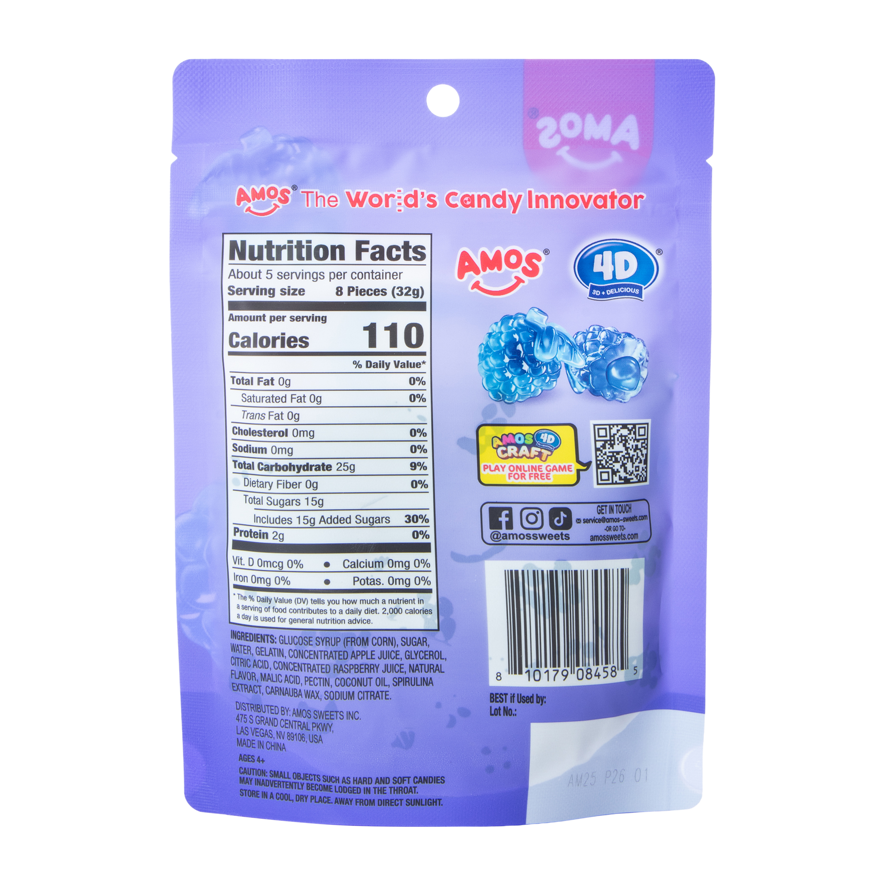 Amos® 4D® Fruit Gummy Blue Raspberry Burst 6oz