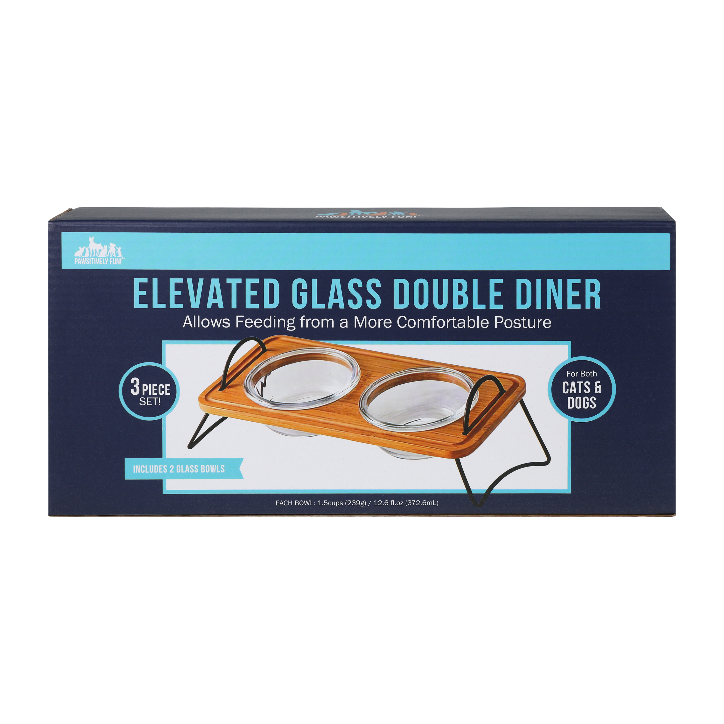 Pet Elevated Glass Double Diner 3-Piece Set