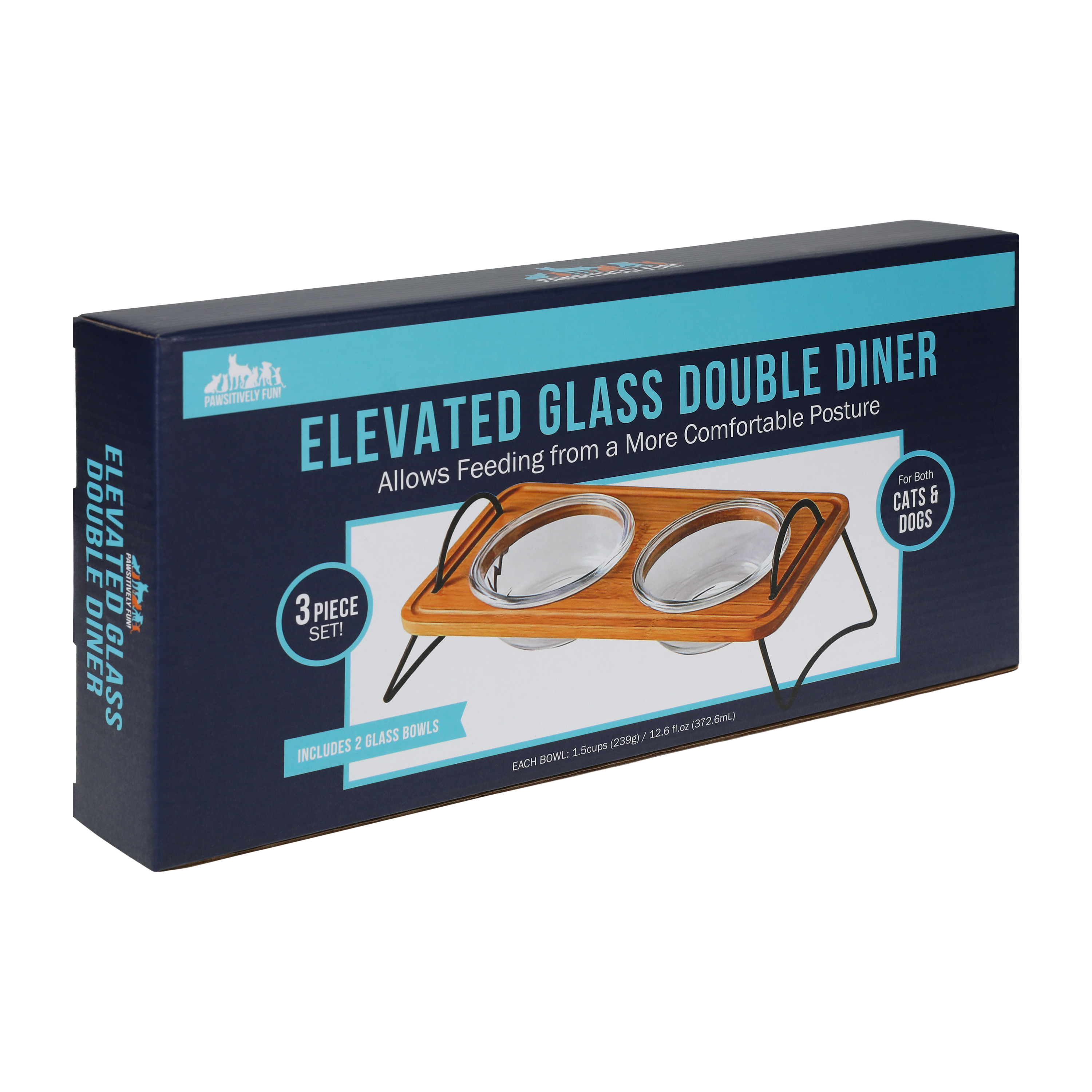 Pet Elevated Glass Double Diner 3-Piece Set