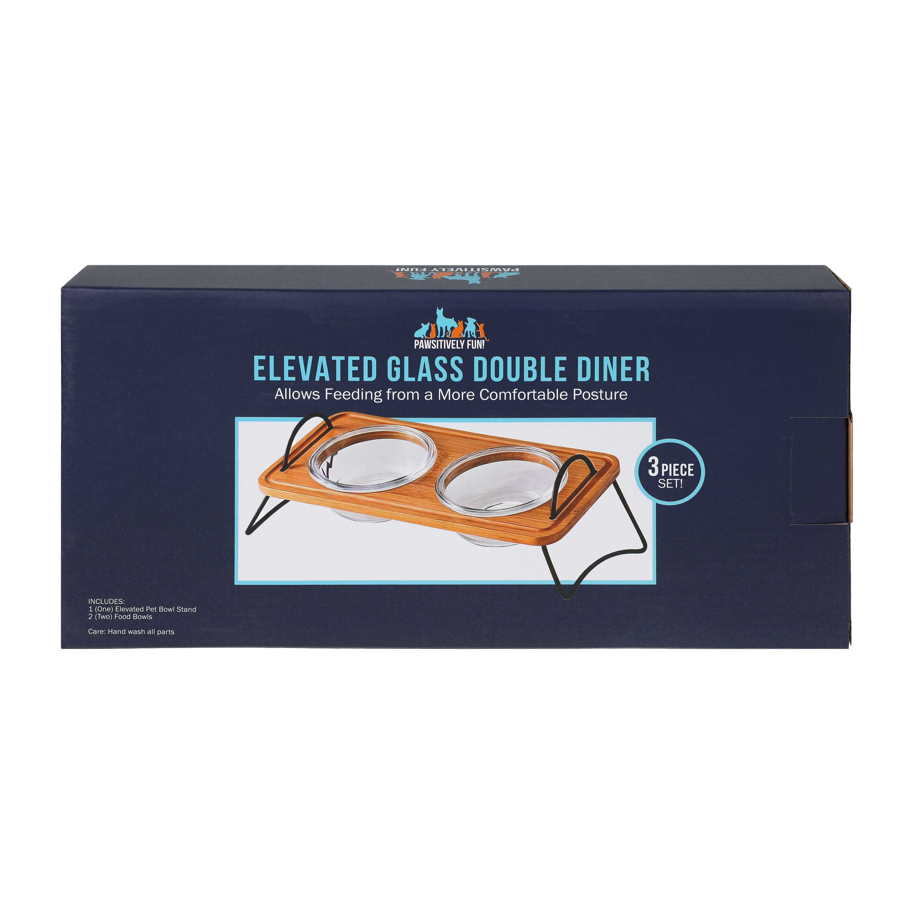 Pet Elevated Glass Double Diner 3-Piece Set