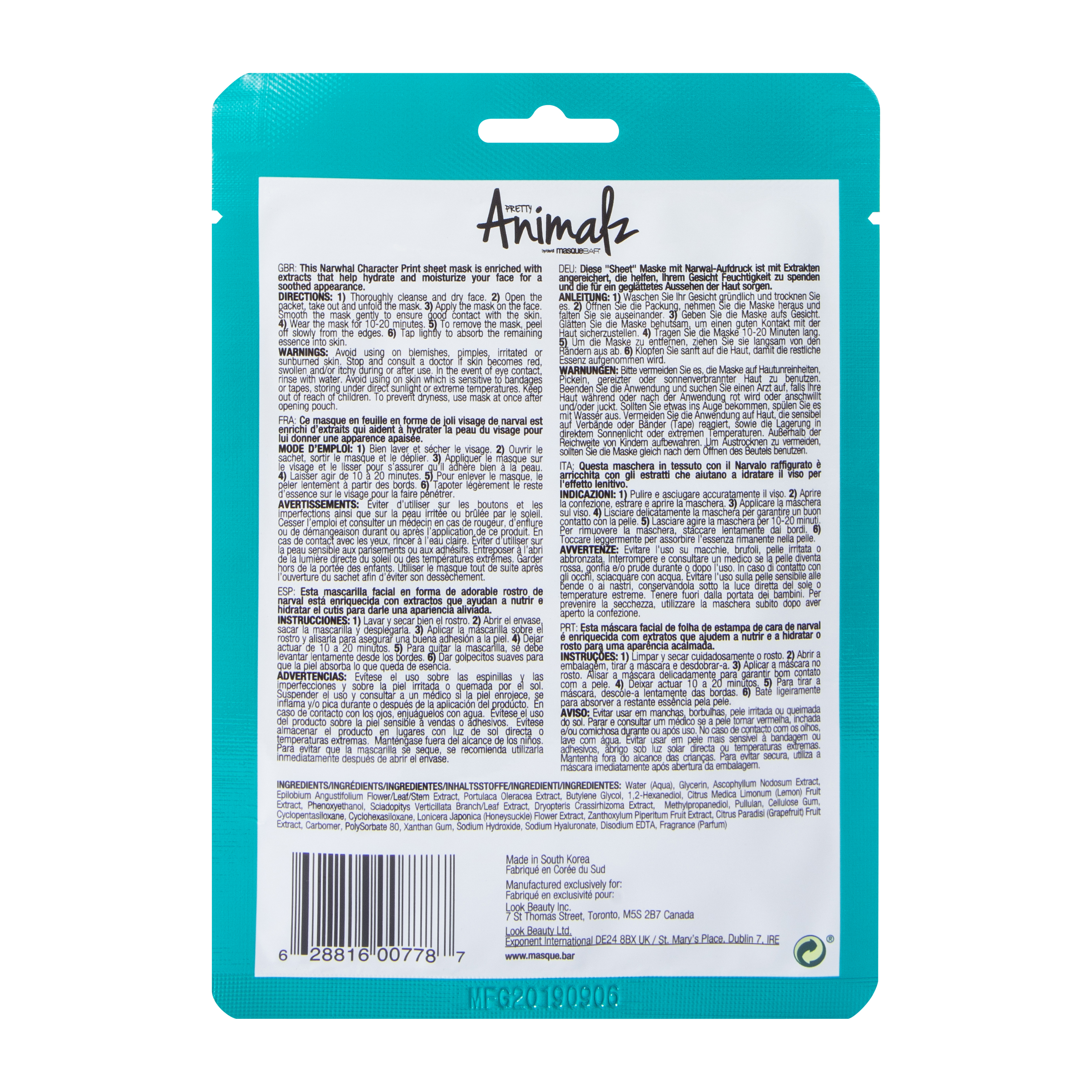 Pretty Animalz By Masque B.A.R™ Hydrating Mask Sheet