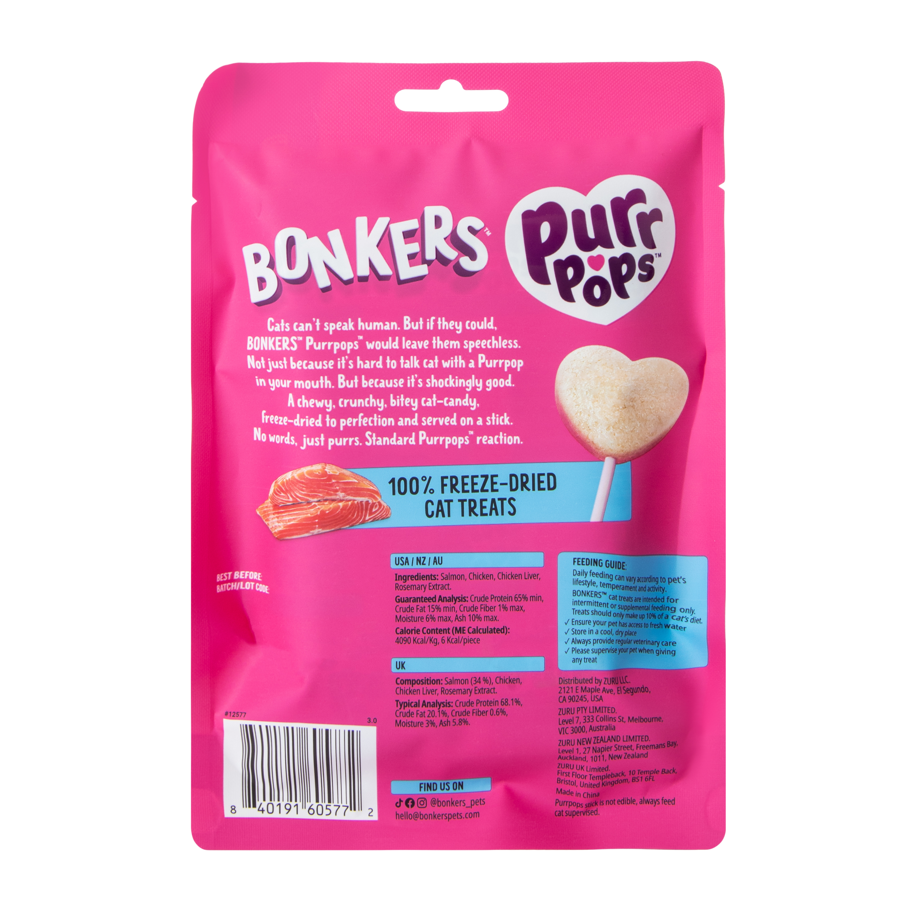 Bonkers™ Purr Pops™ Salmon Meat Stick 4-Pack