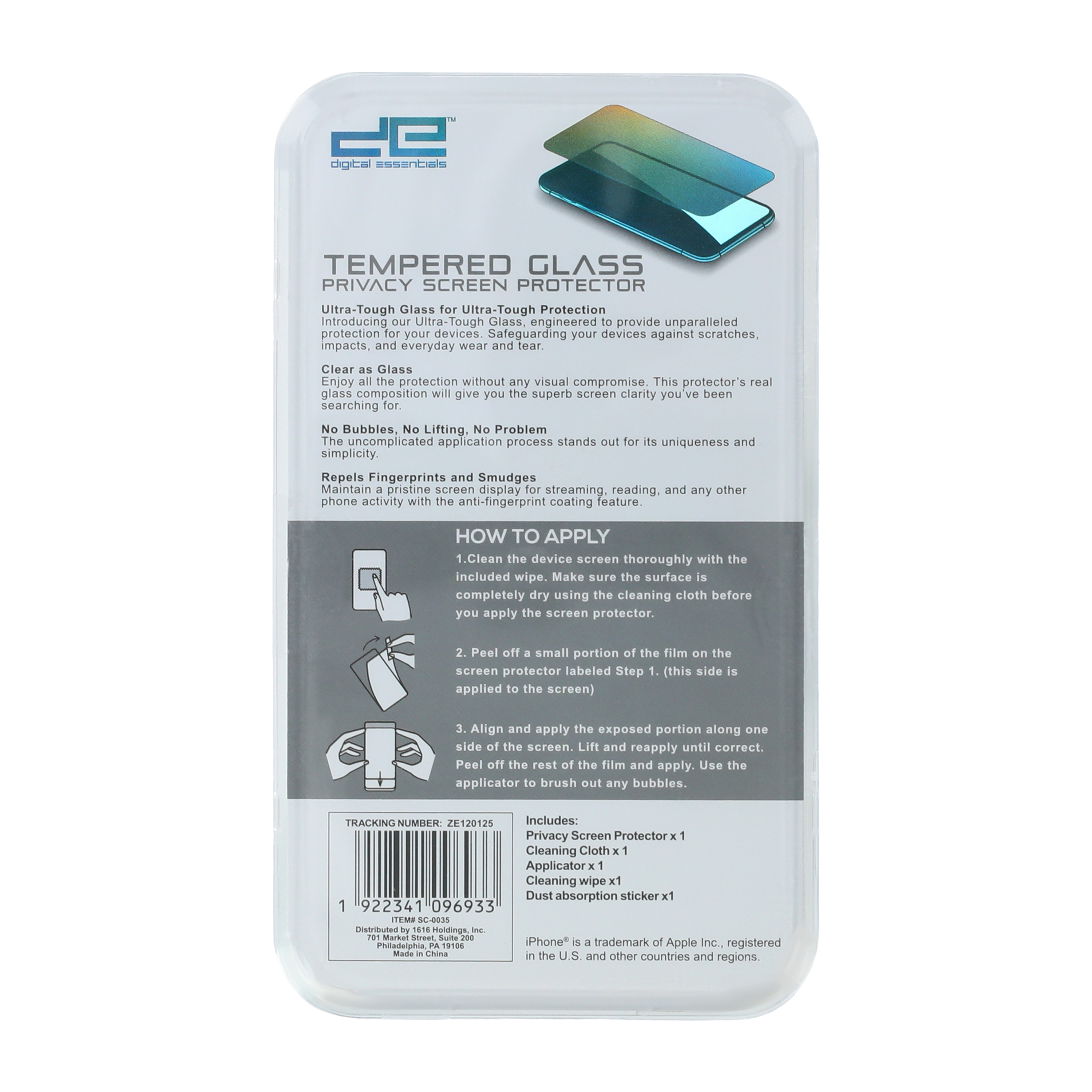 iPhone 16 Plus®/15 Plus® Digital Essentials™ Tempered Glass Privacy Screen Protector
