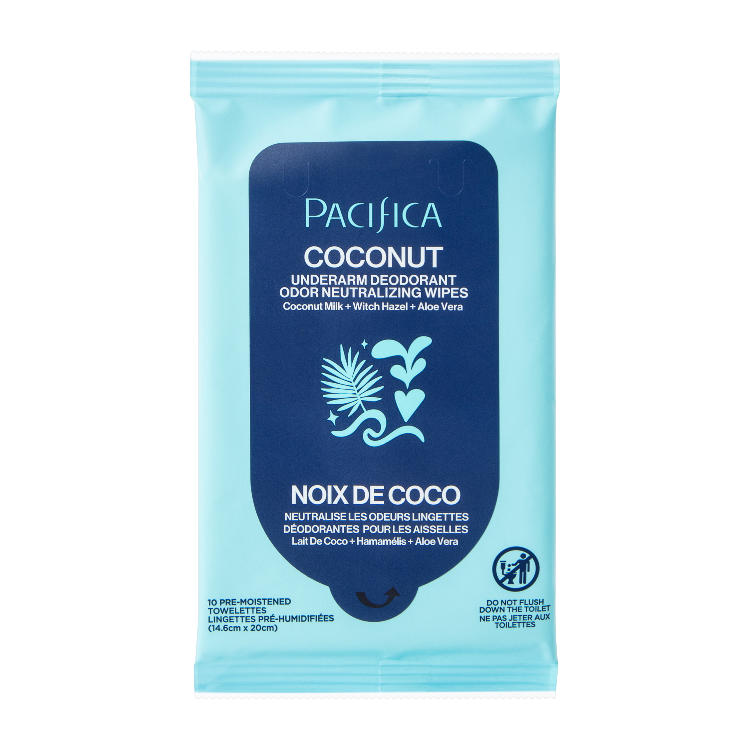 Pacifica Coconut Underarm Deodorant Odor Neutralizing Wipes 10-Count
