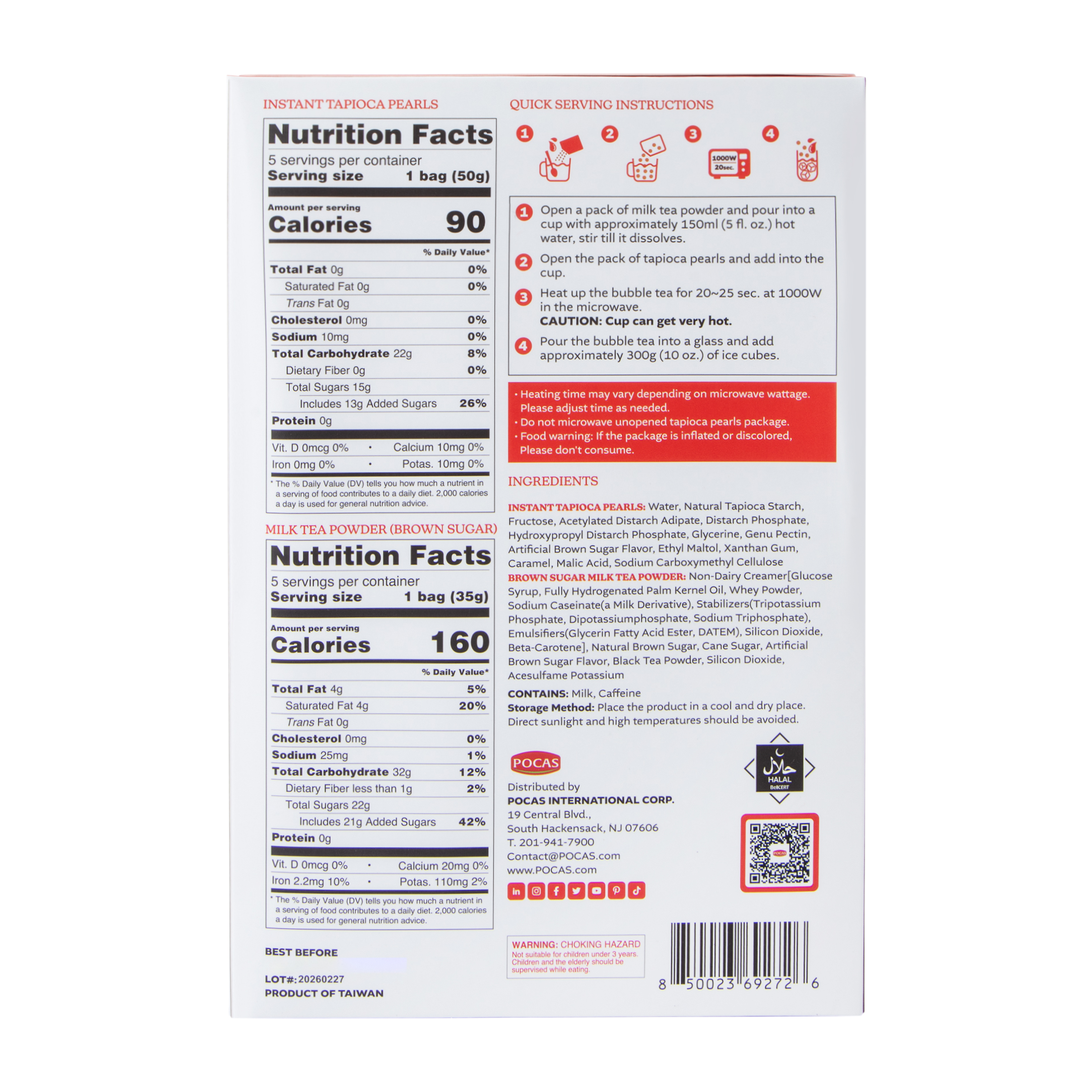 Pocas Taiwan Classic Instant Bubble Tea Family Pack Kit 14.9oz