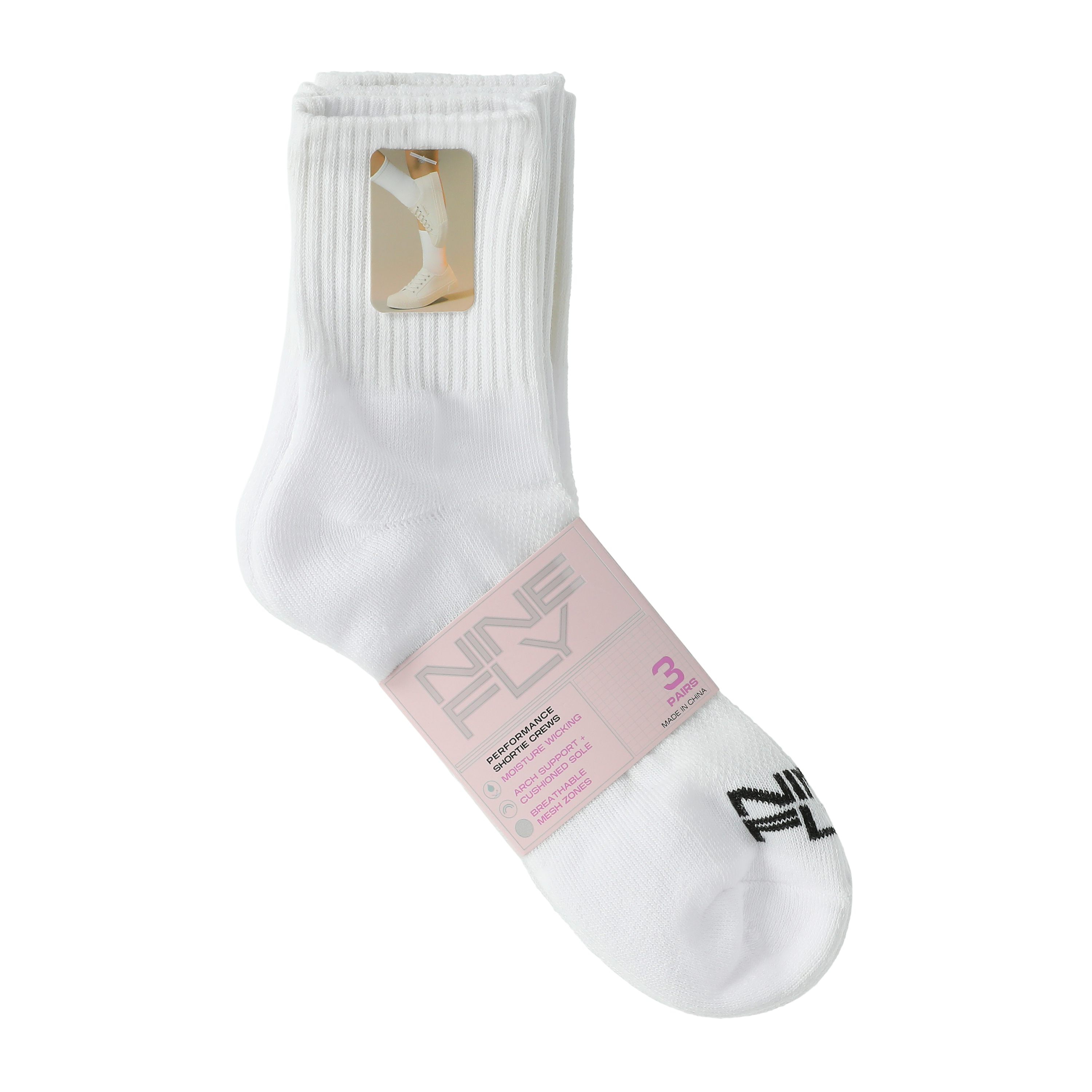 Juniors Nine Fly Performance Shortie Crew Socks 3-Pairs
