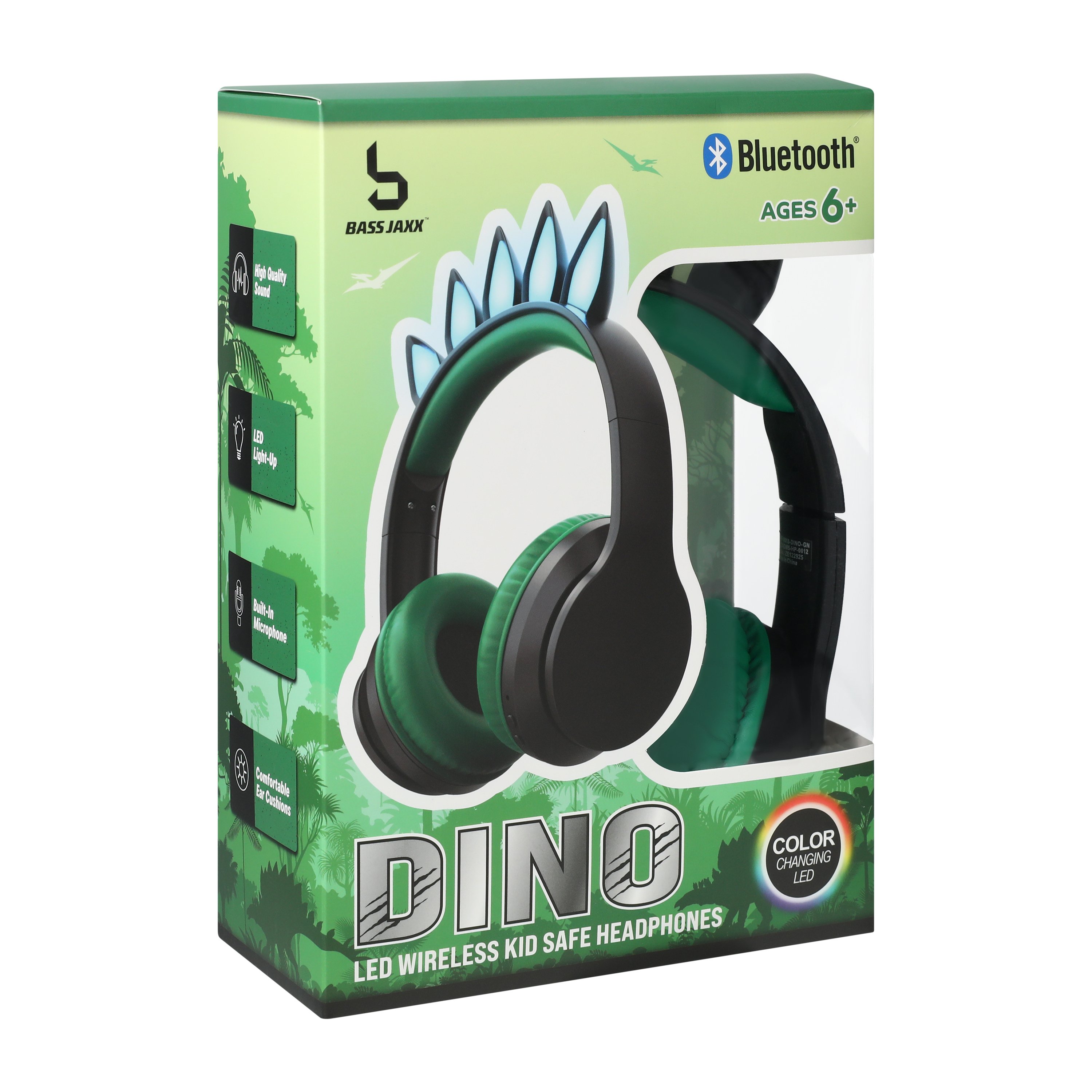 Bass Jaxx™ Dino LED Wireless Kid Safe Headphones